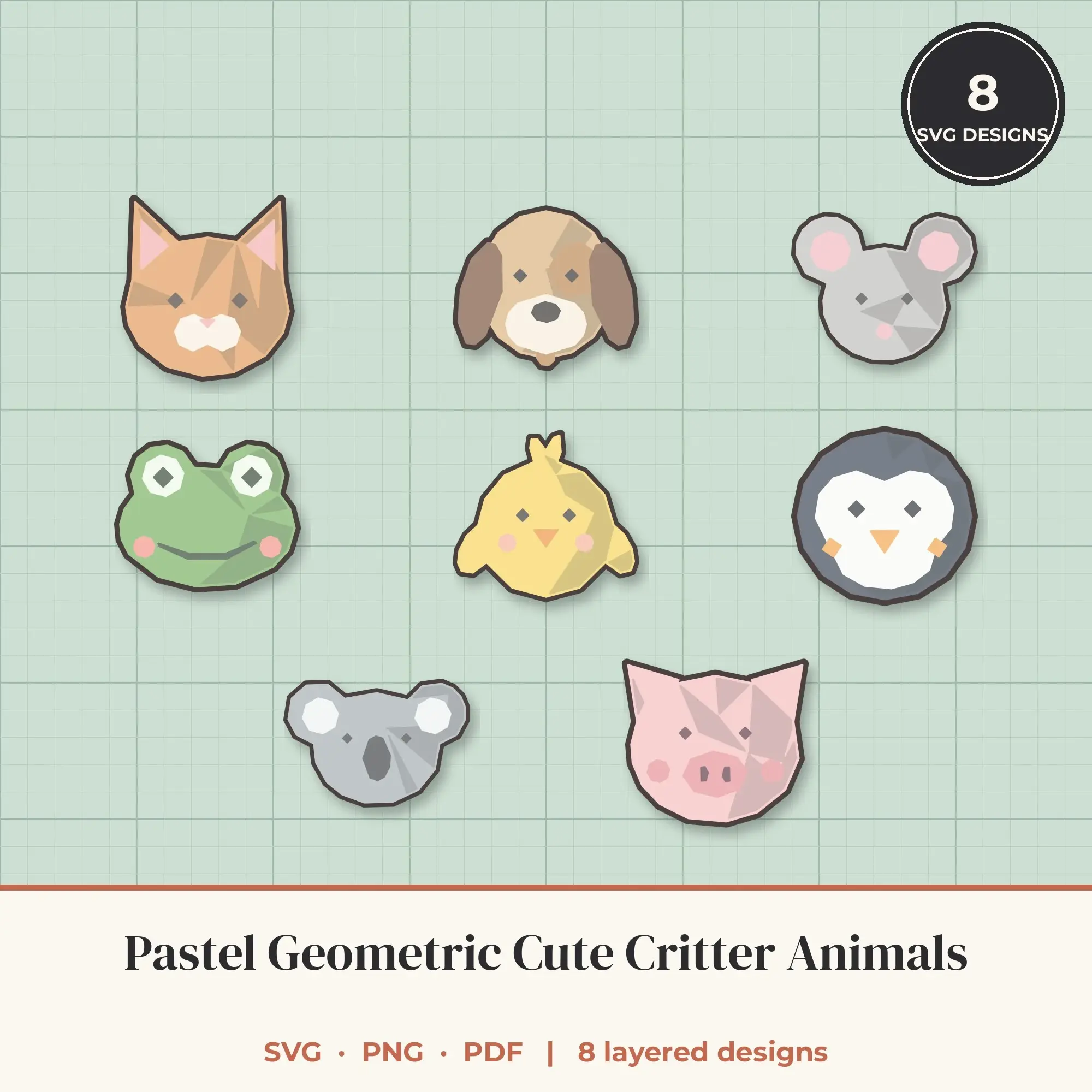 Pastel Geometric Cute Critter Animals SVG Bundle - 8 Layered Cut Files, preview 1 of 2