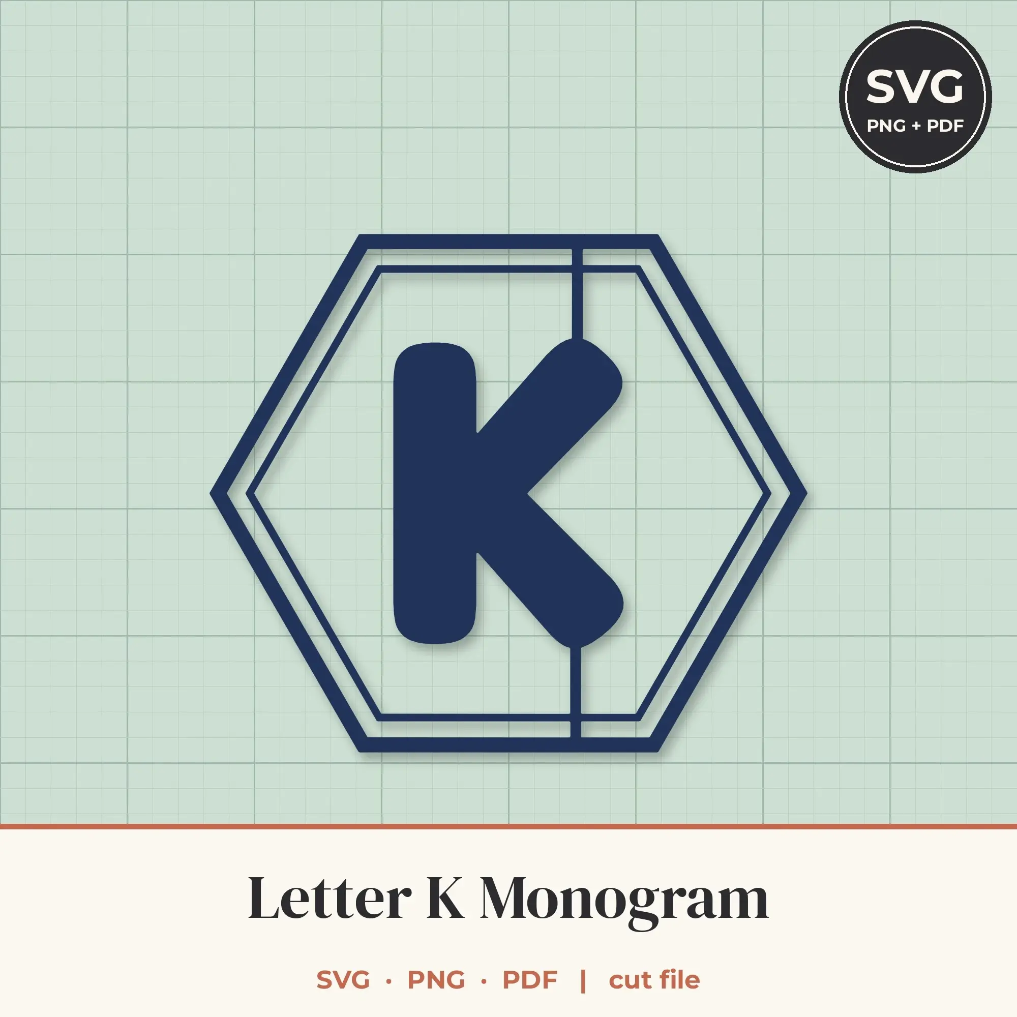 Letter K Hexagon Monogram SVG Cut File preview