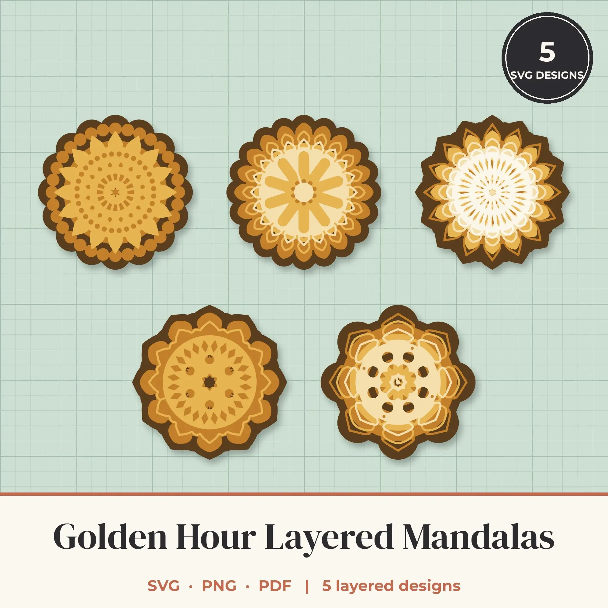 Golden Hour Layered Mandala SVG Bundle - 5 Multi Layer Designs preview