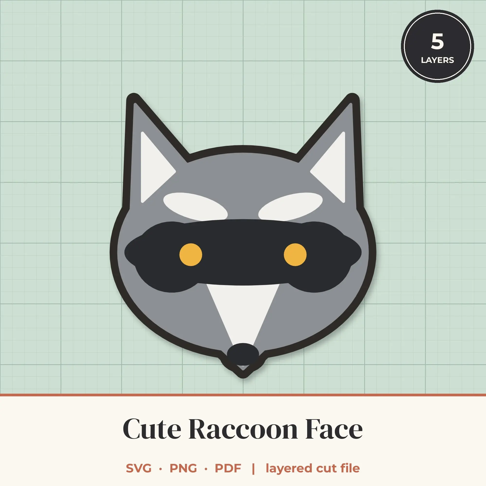 Cute Raccoon Face SVG - Layered Animal Cut File, preview 1 of 2