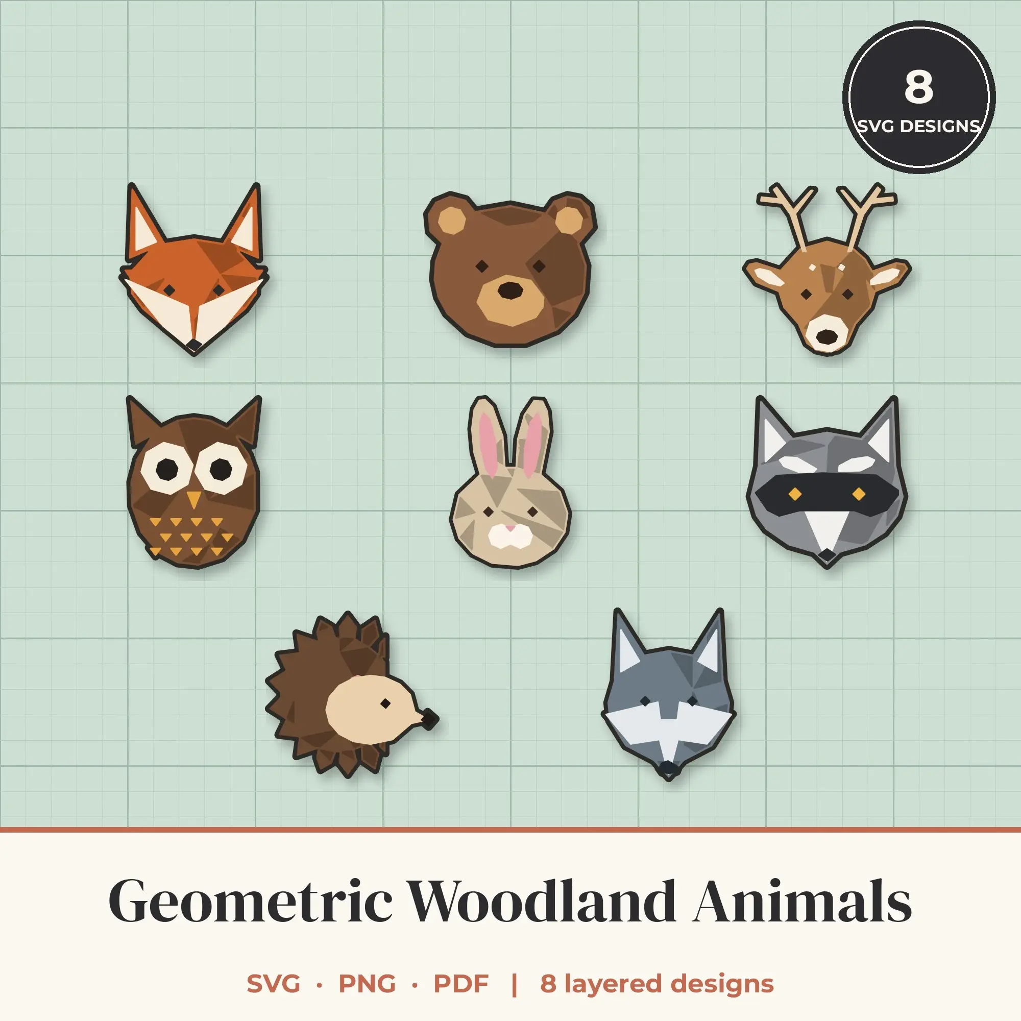 Geometric Woodland Animals SVG Bundle - 8 Layered Cut Files preview