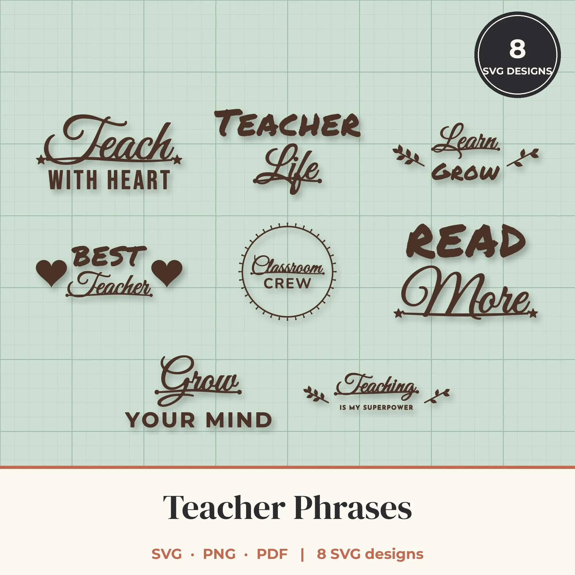 Teacher SVG Bundle - 8 Quote Cut Files preview