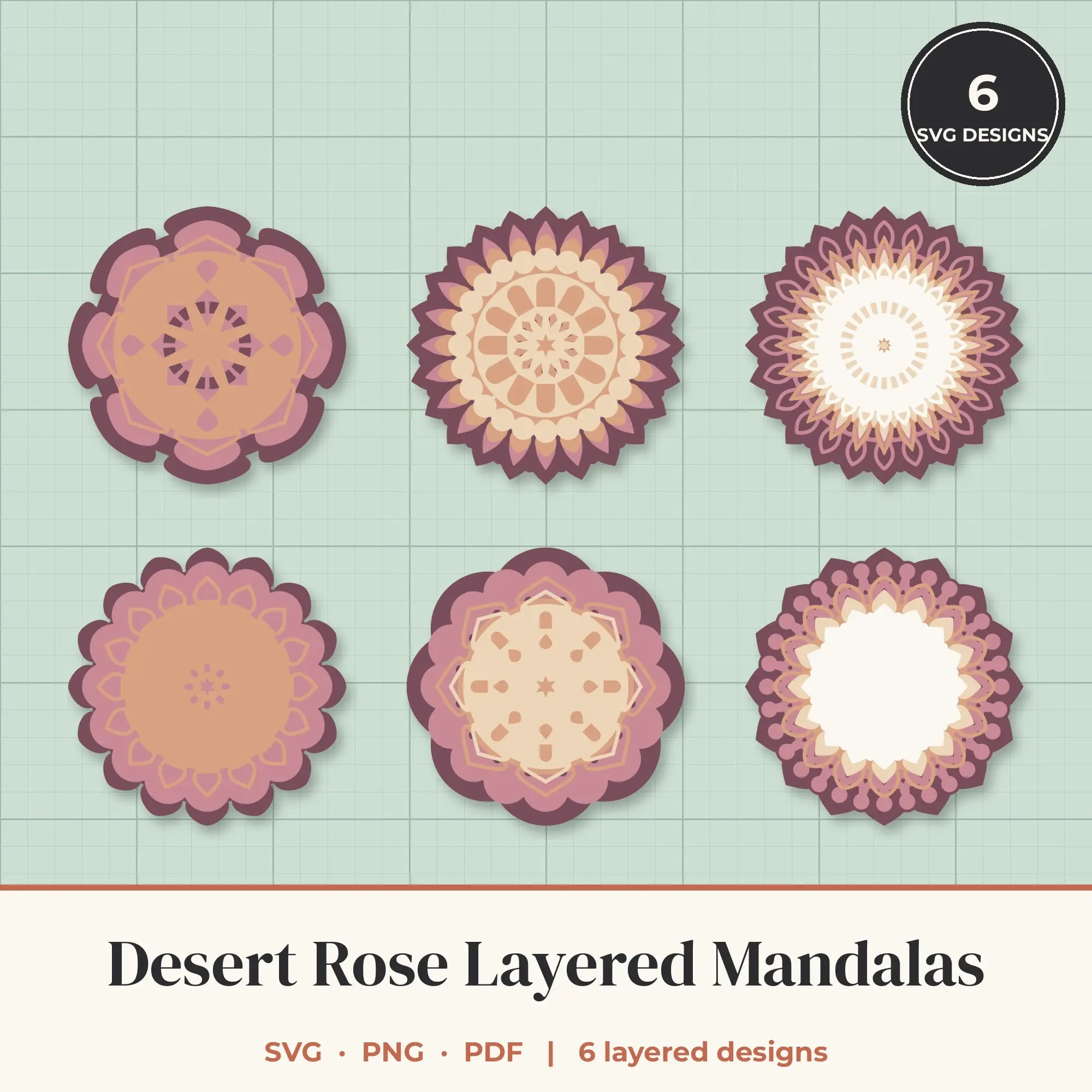 Desert Rose Layered Mandala SVG Bundle - 6 Multi Layer Designs preview
