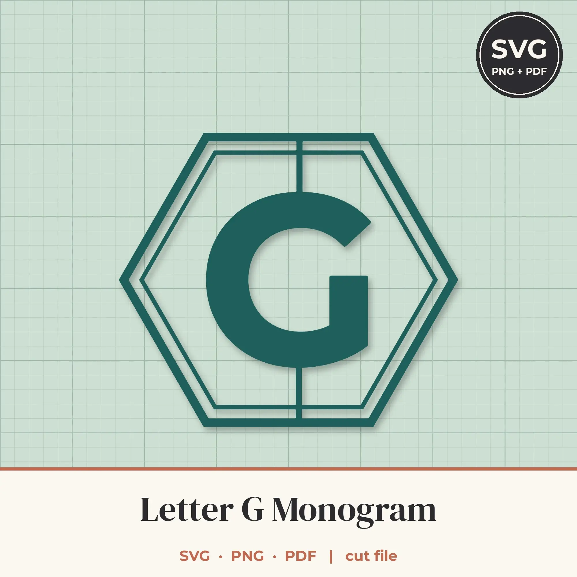 Letter G Hexagon Monogram SVG Cut File preview