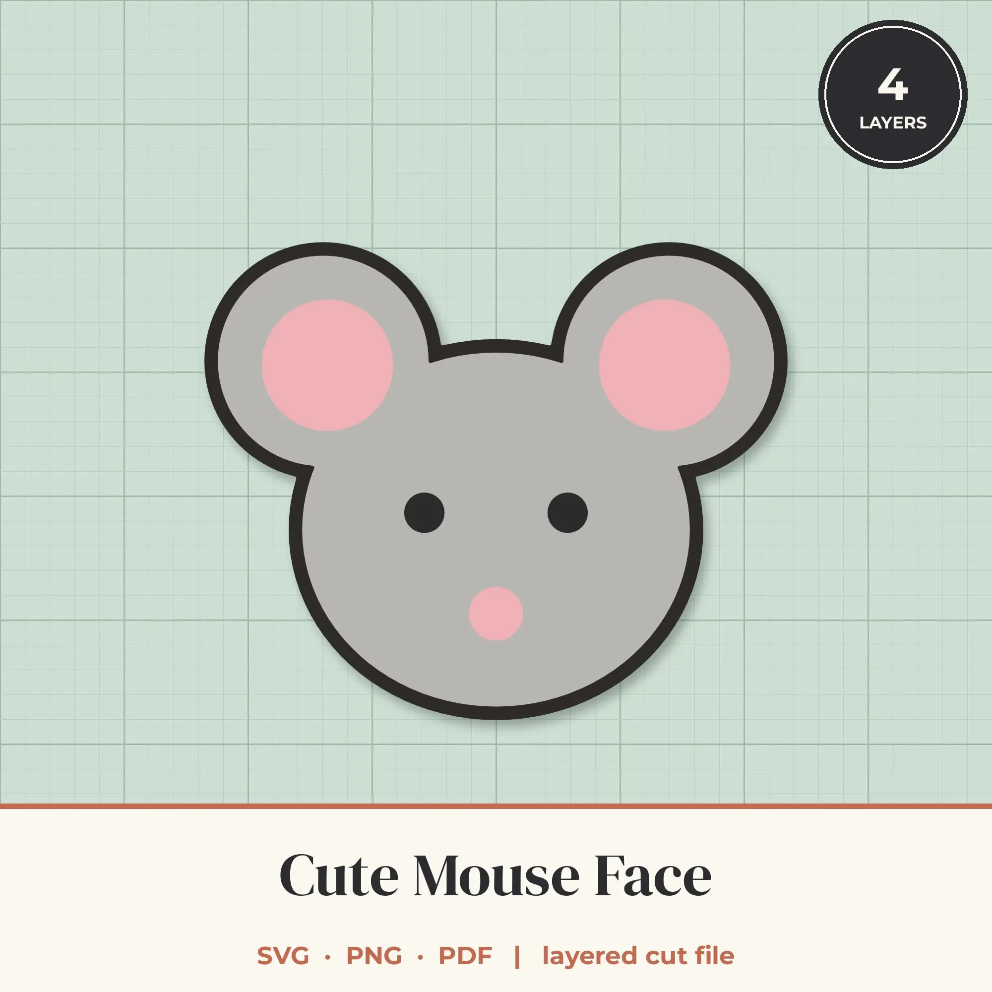 Cute Mouse Face SVG - Layered Animal Cut File preview