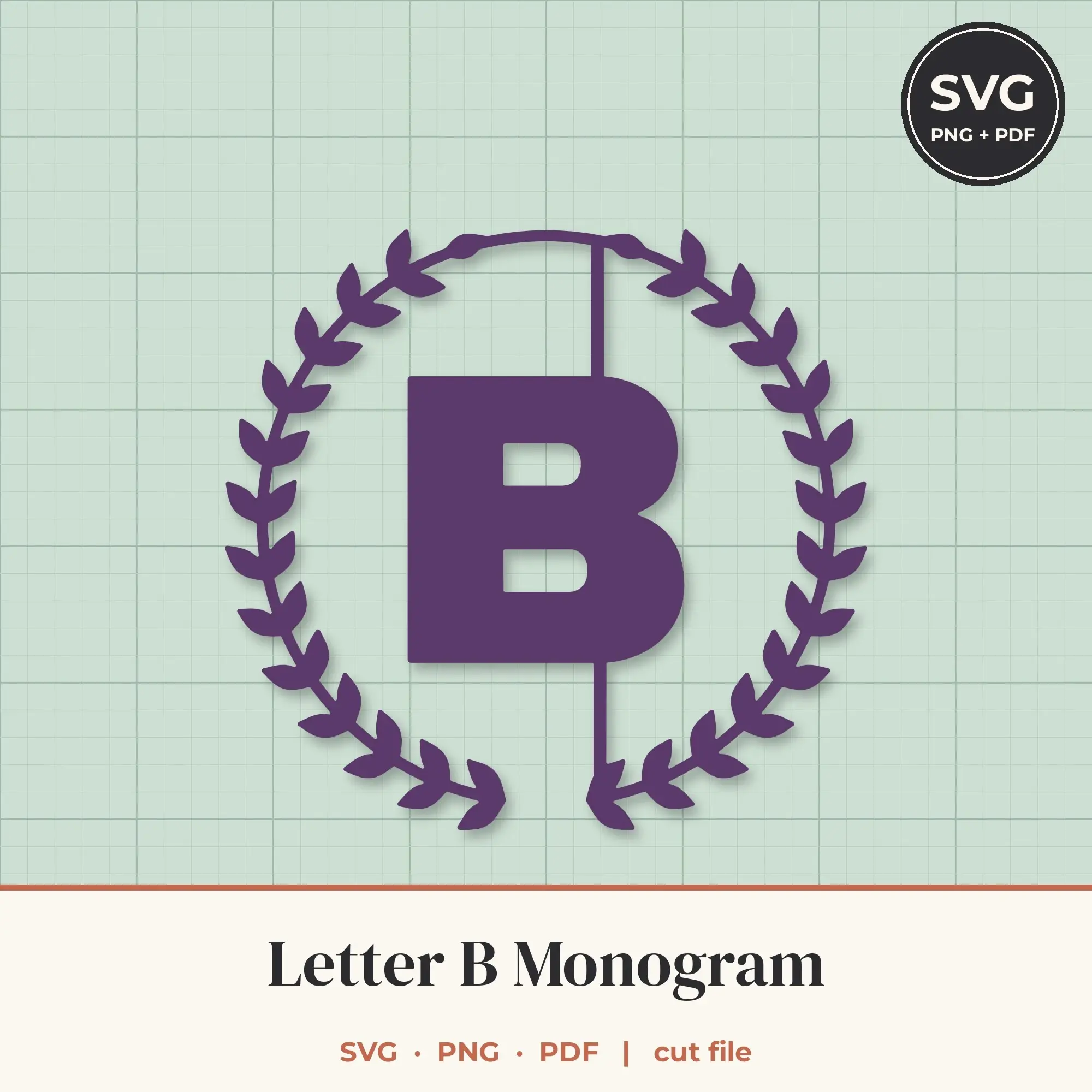 Letter B Laurel Wreath Monogram SVG Cut File preview