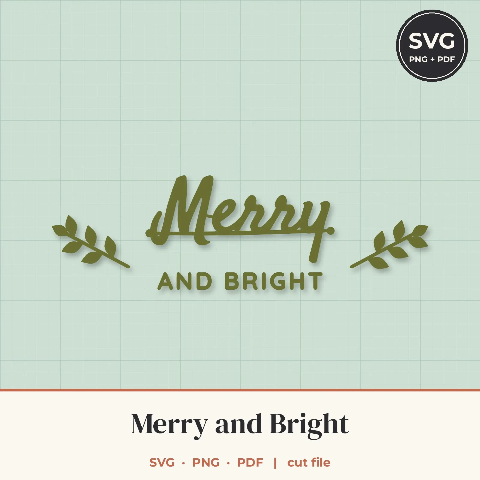 Merry and Bright SVG - Leafy Sprig Lettering Cut File preview