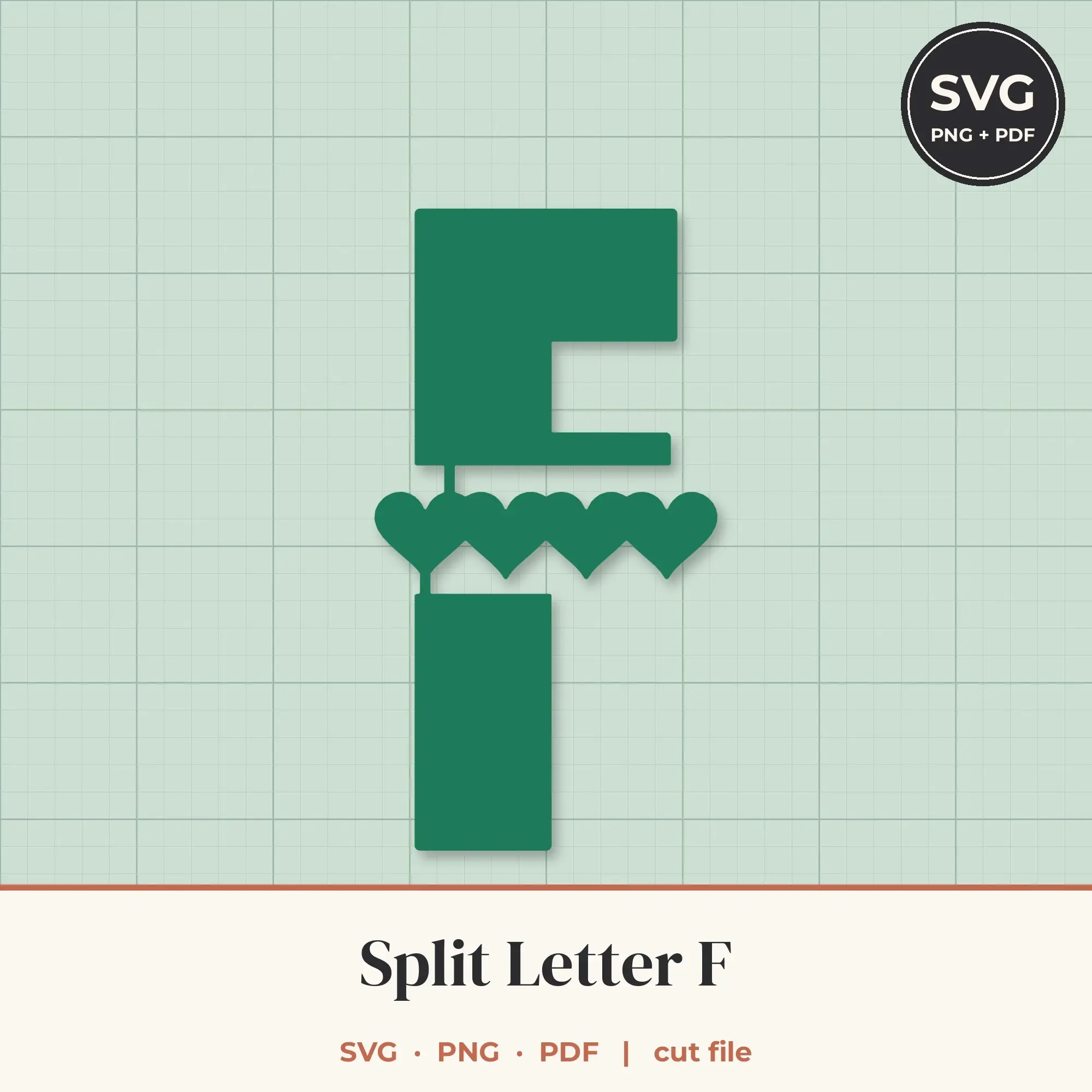 Letter F Split Monogram SVG - Heart Chain Cut File preview