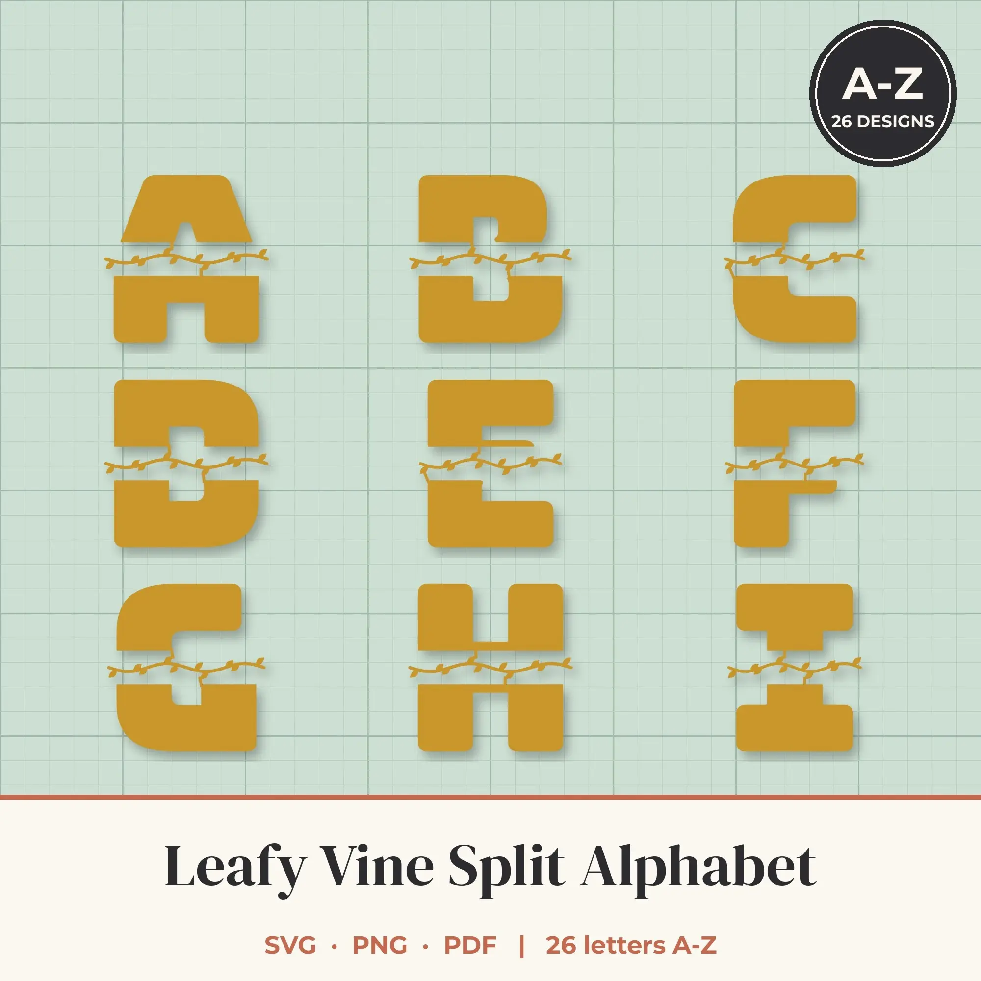 Leafy Vine Split Letter Alphabet SVG Bundle - Bold Block A to Z preview