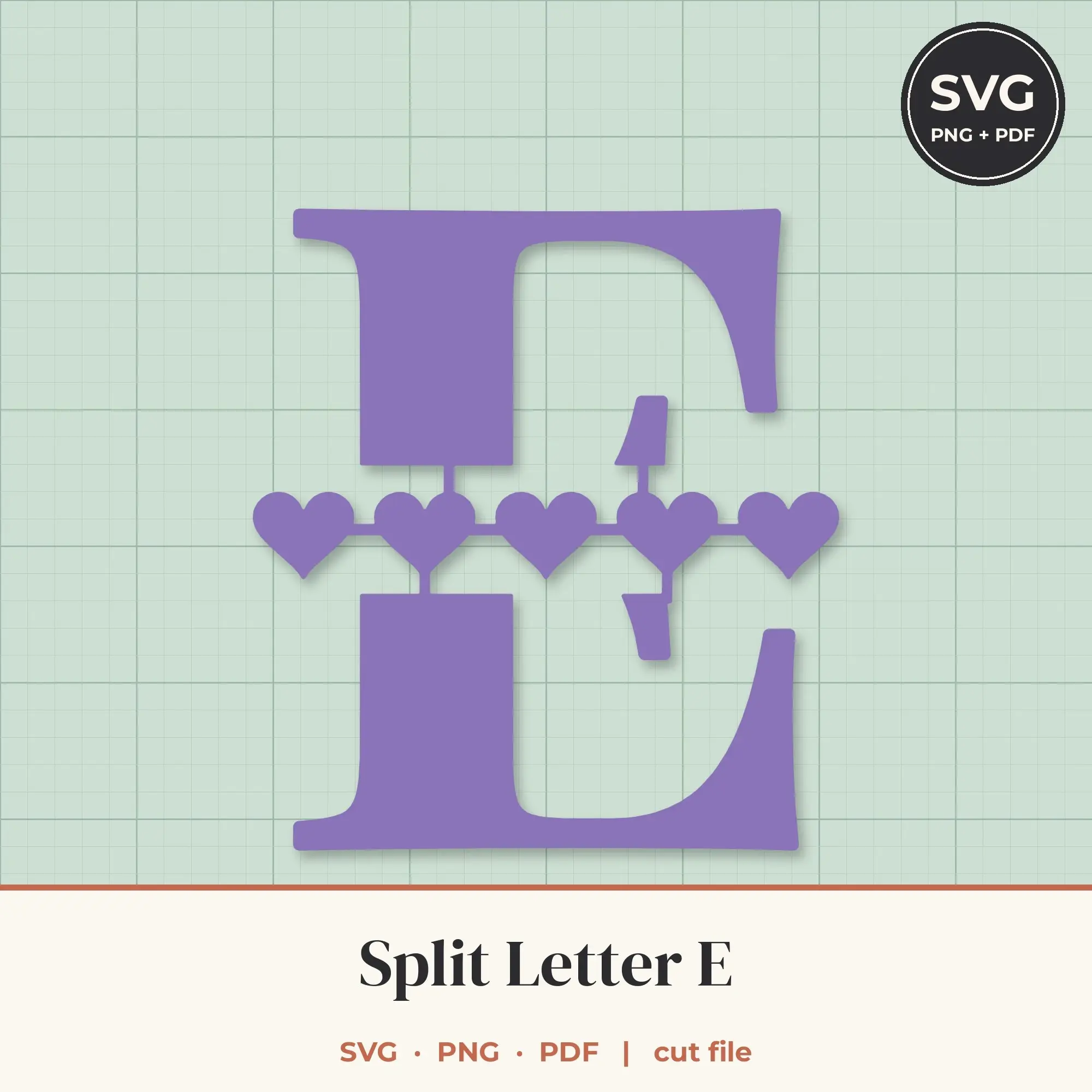 Letter E Split Monogram SVG - Heart Chain Cut File preview