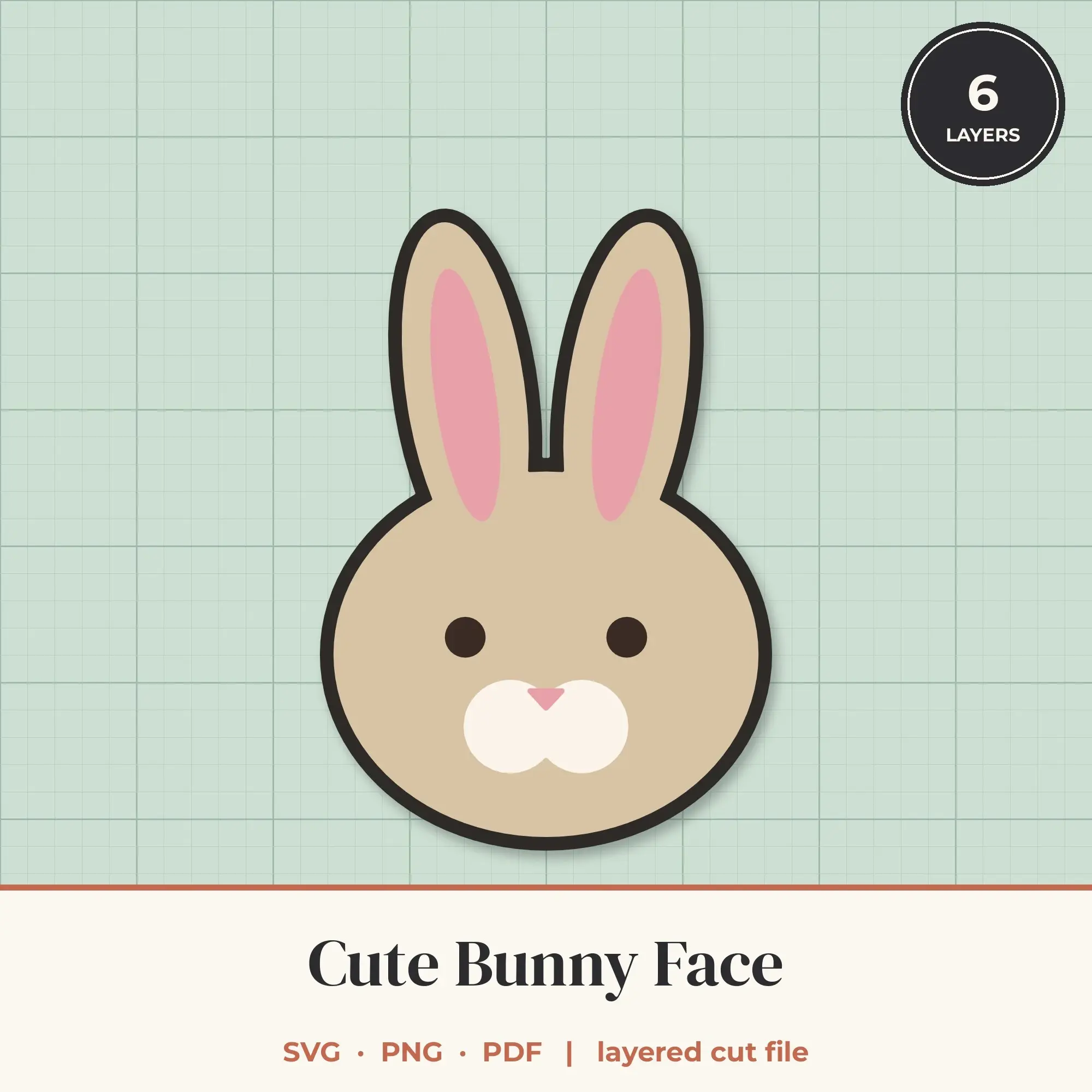 Cute Bunny Face SVG - Layered Animal Cut File preview