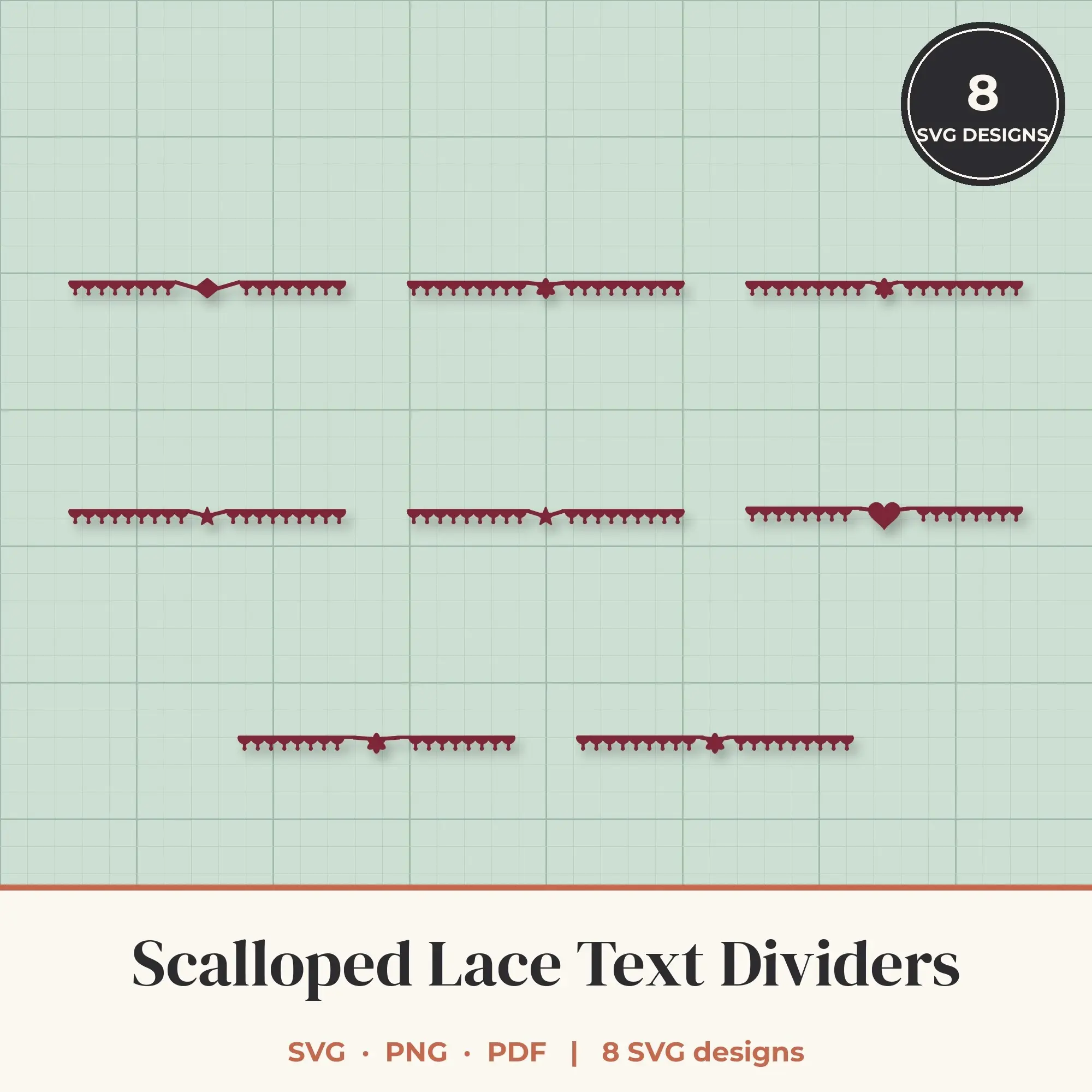 Scalloped Lace Divider SVG Bundle - 8 Text Dividers preview