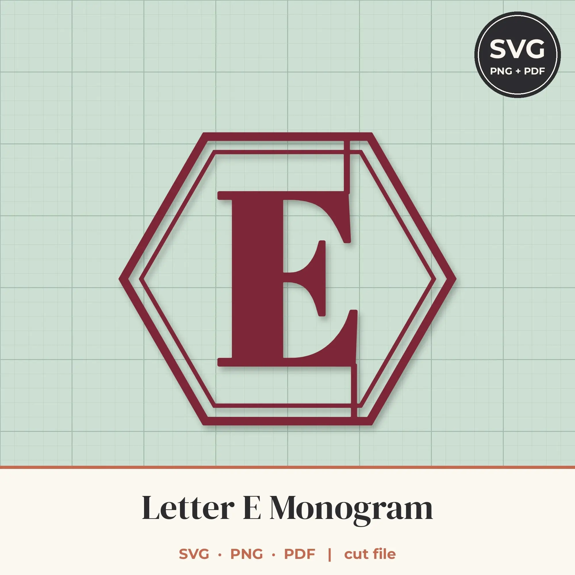 Letter E Hexagon Monogram SVG Cut File preview