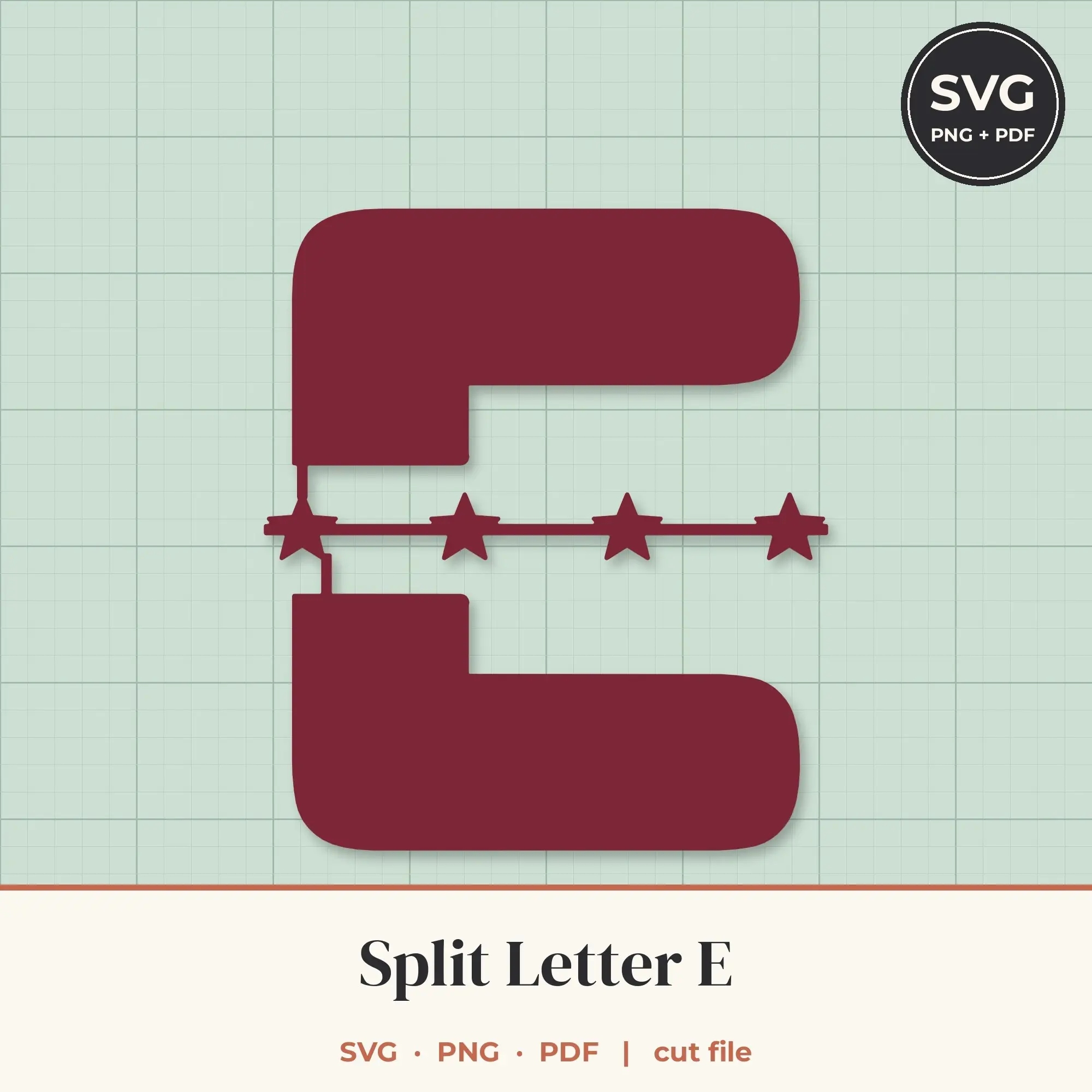 Letter E Split Monogram SVG - Star Band Cut File preview