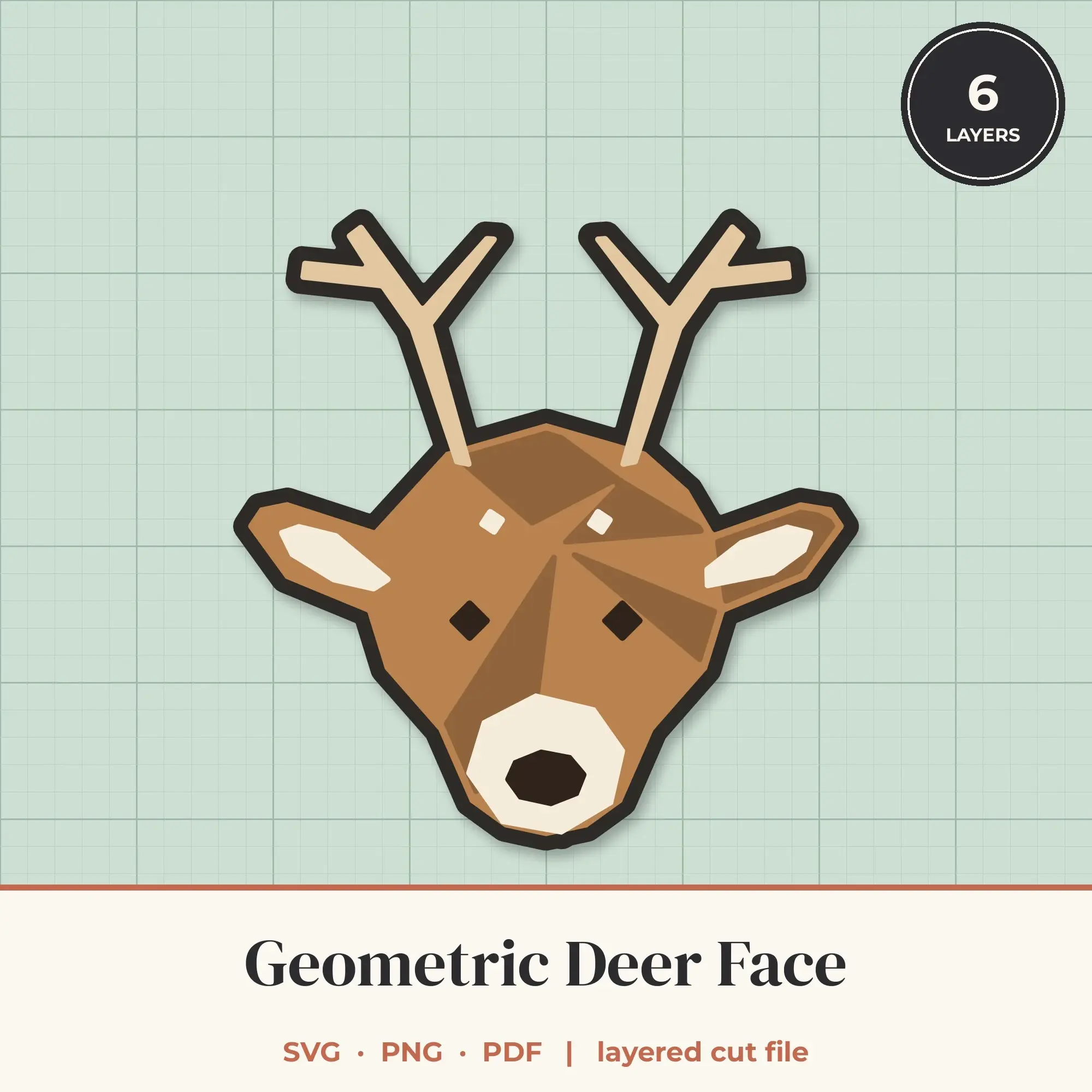 Geometric Deer Face SVG - Layered Animal Cut File preview