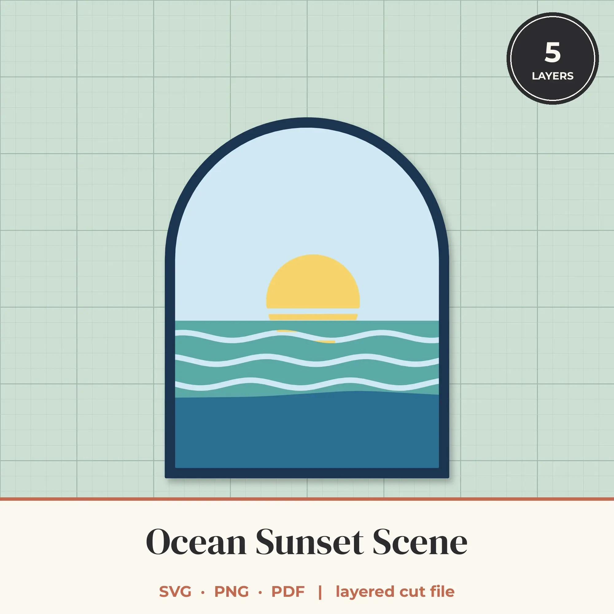 Ocean Sunset Arch Layered SVG - 5 Layer Landscape Cut File preview