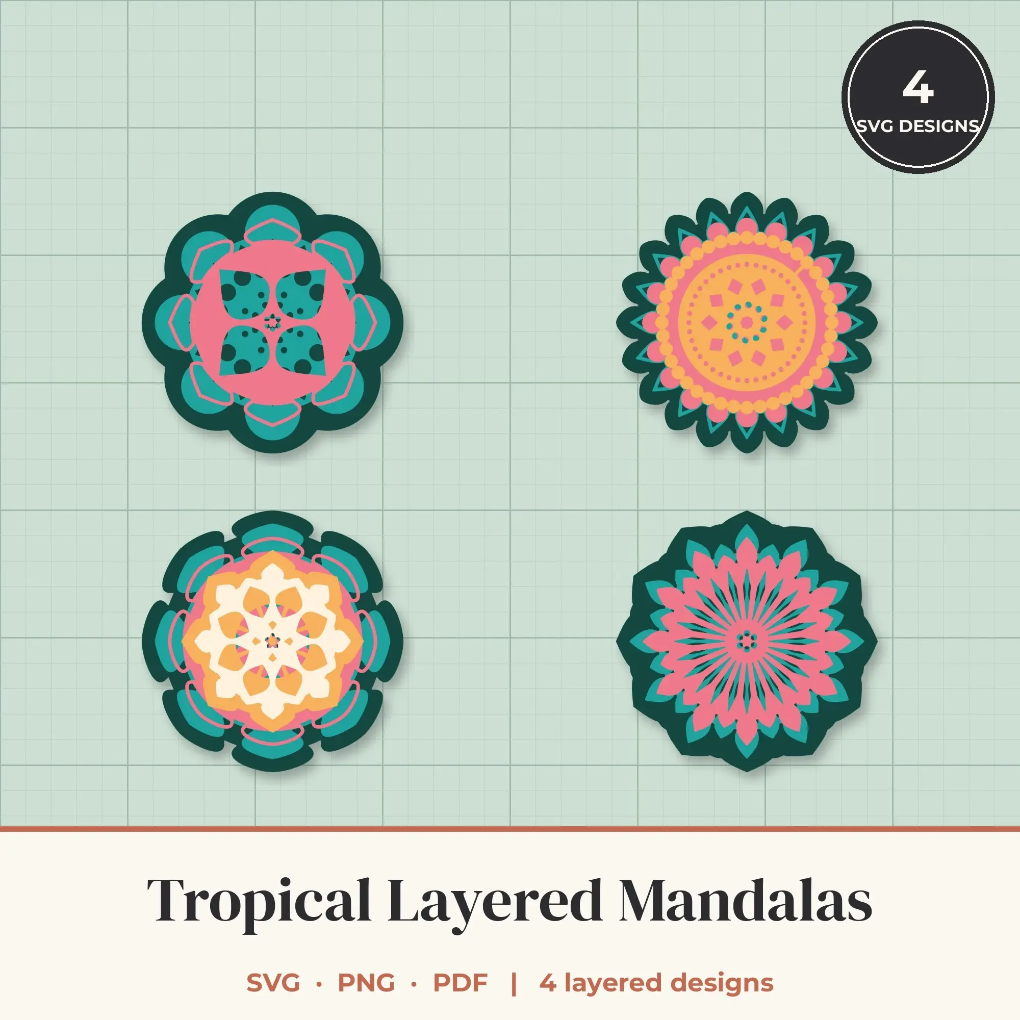 Tropical Layered Mandala SVG Bundle - 4 Multi Layer Designs preview