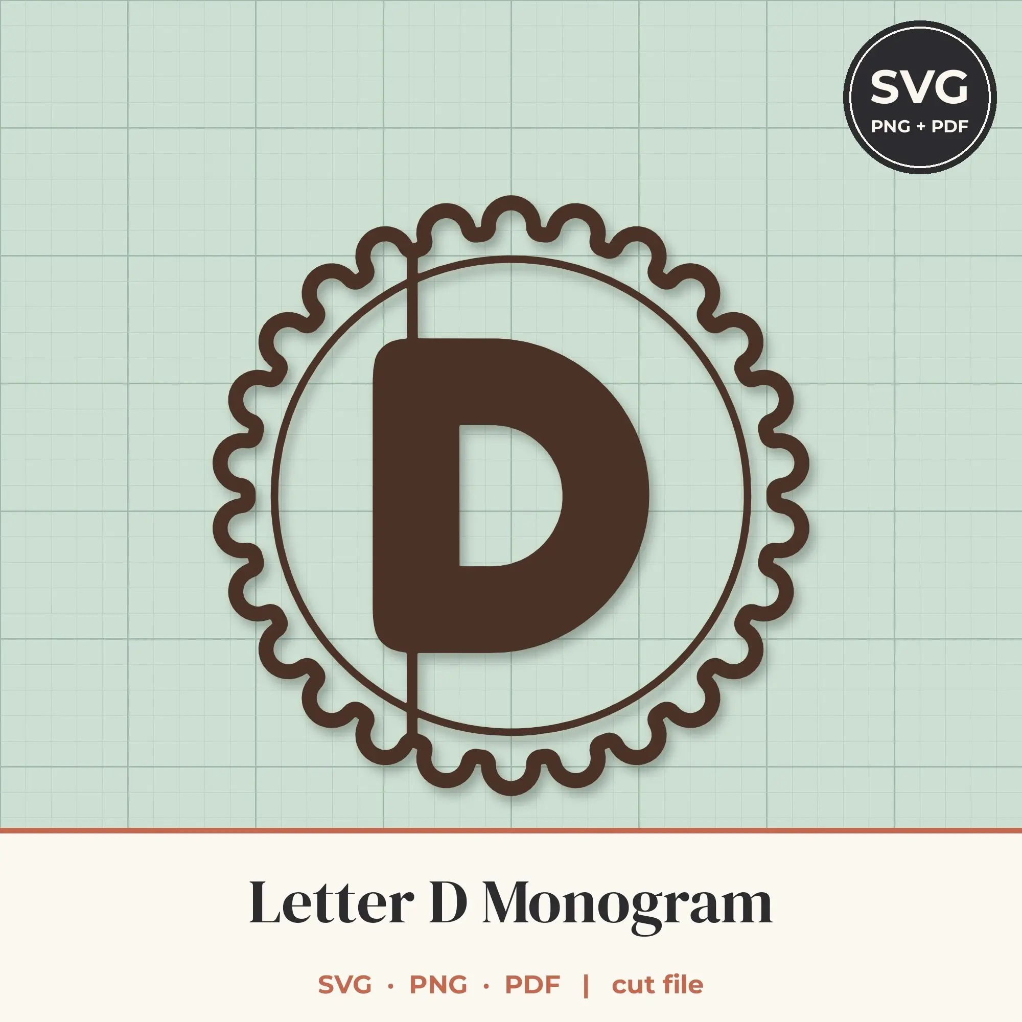 Letter D Scalloped Circle Monogram SVG Cut File preview