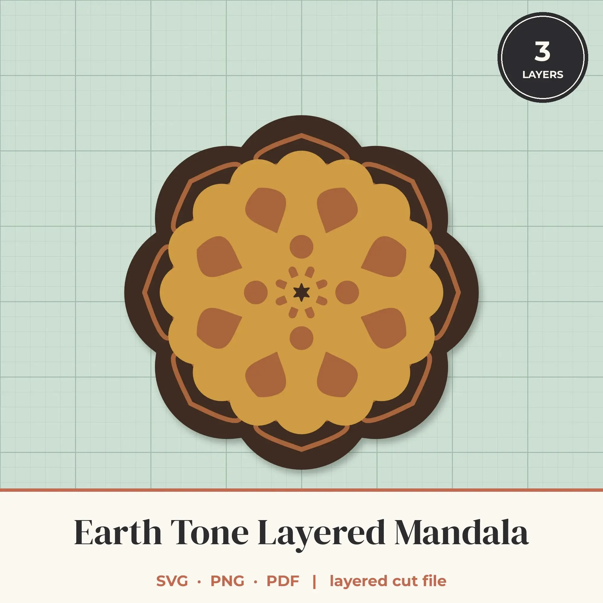 Earth Tone Layered Mandala SVG - 3 Layer 8-Fold Design preview