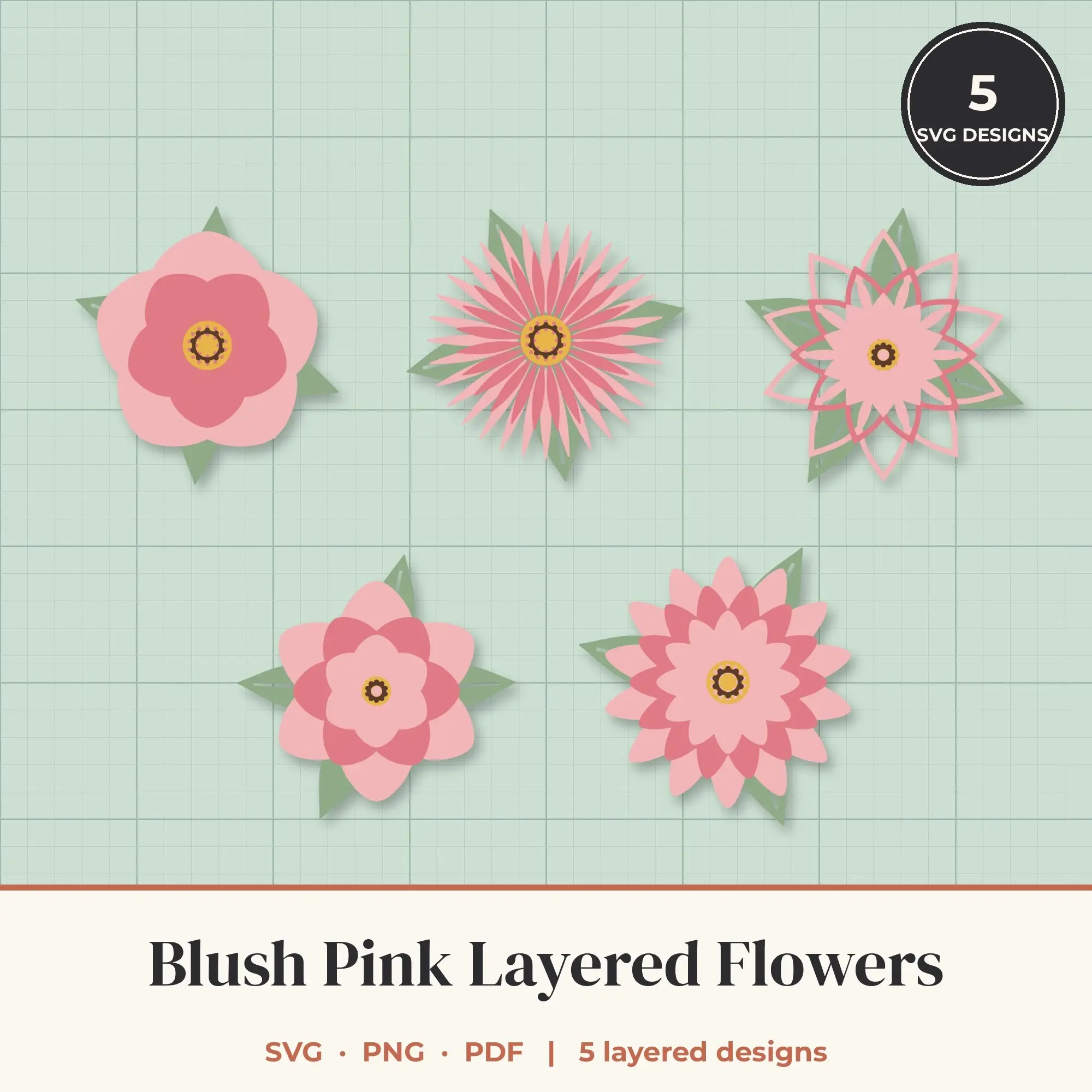 Blush Pink Layered Flower SVG Bundle - 5 Blooms preview
