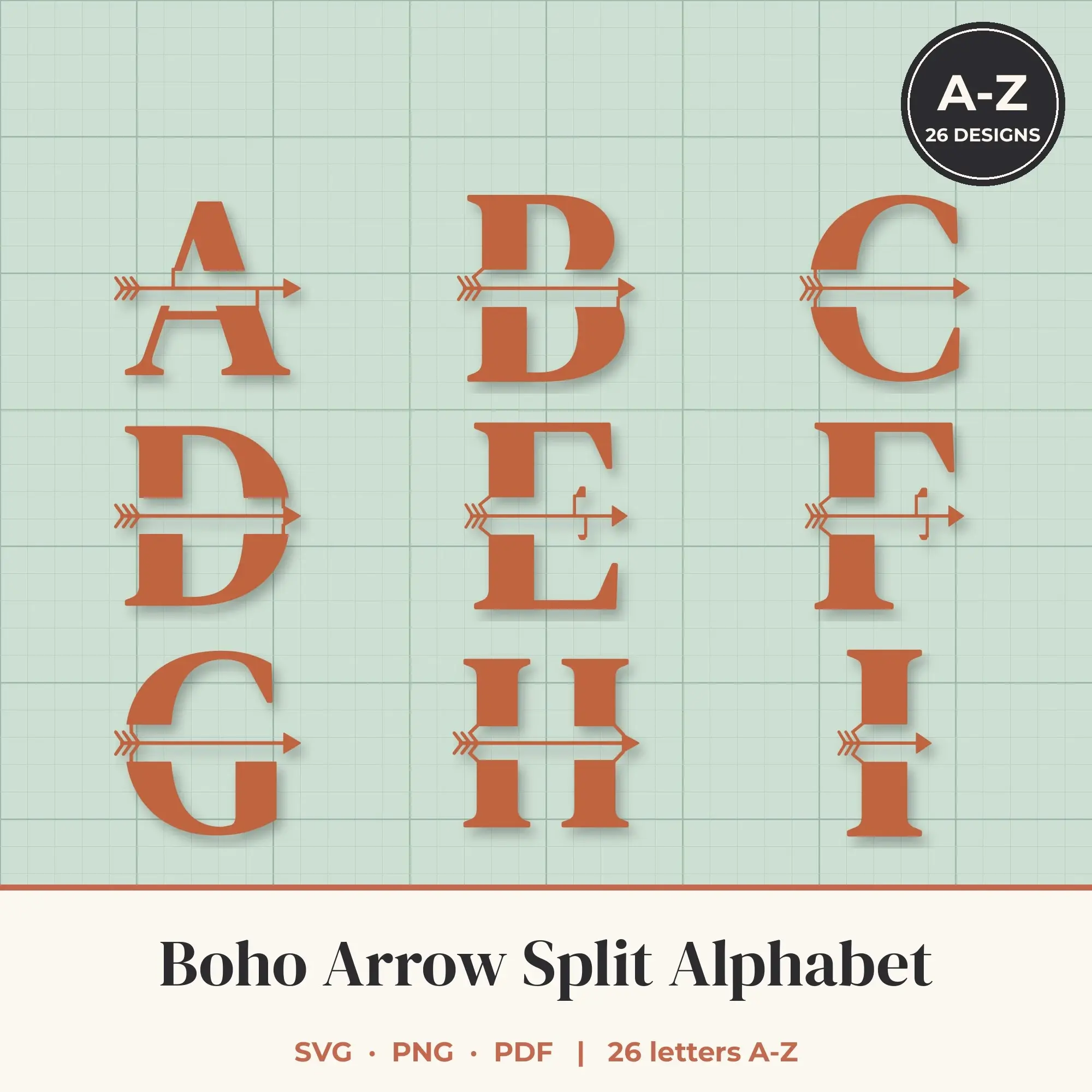 Boho Arrow Split Letter Alphabet SVG Bundle - Chunky Serif A to Z preview