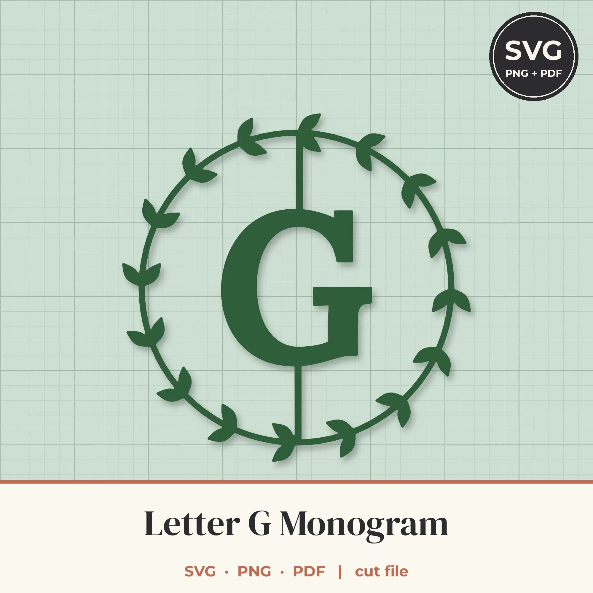 Letter G Leafy Wreath Monogram SVG Cut File preview