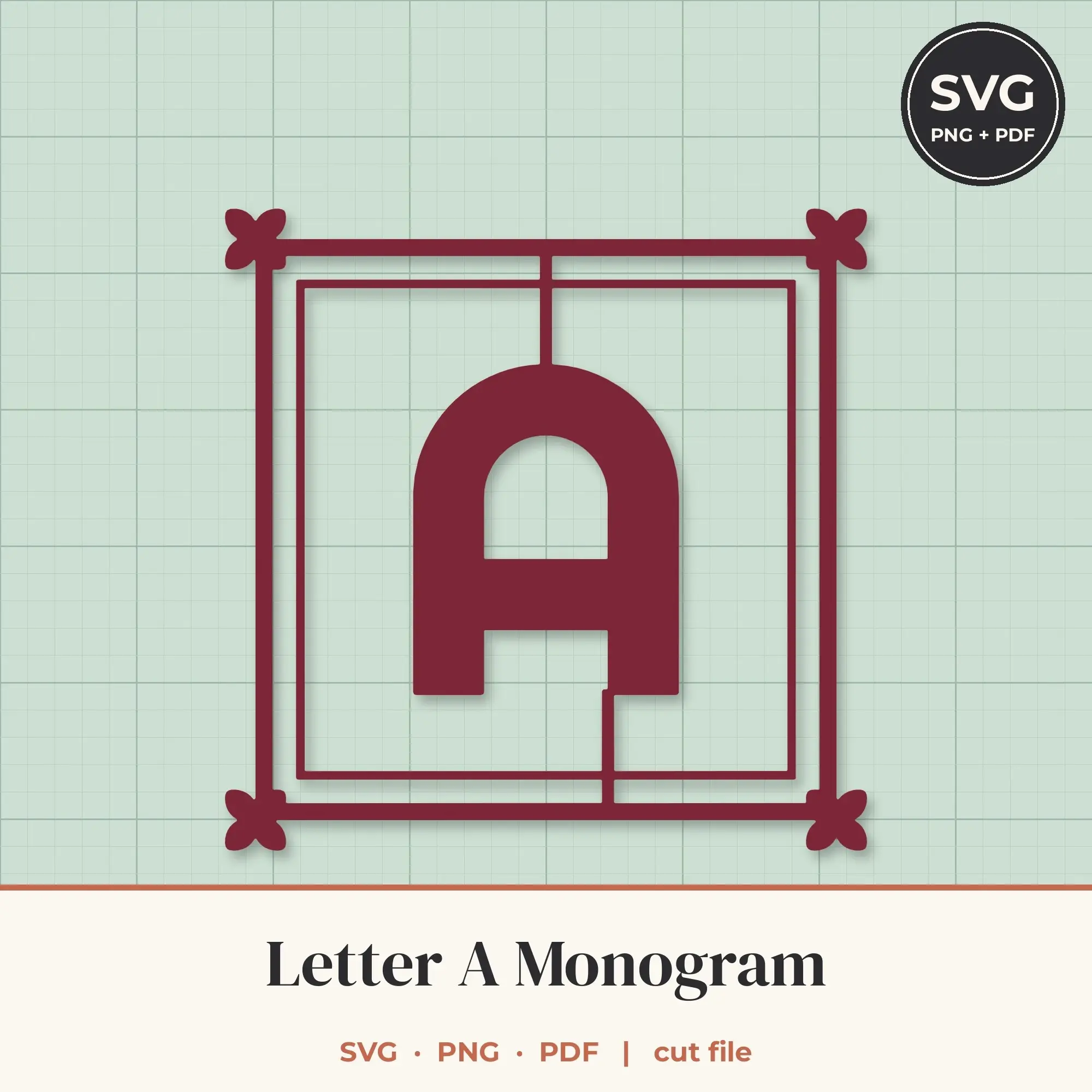 Letter A Square Ornament Monogram SVG Cut File preview