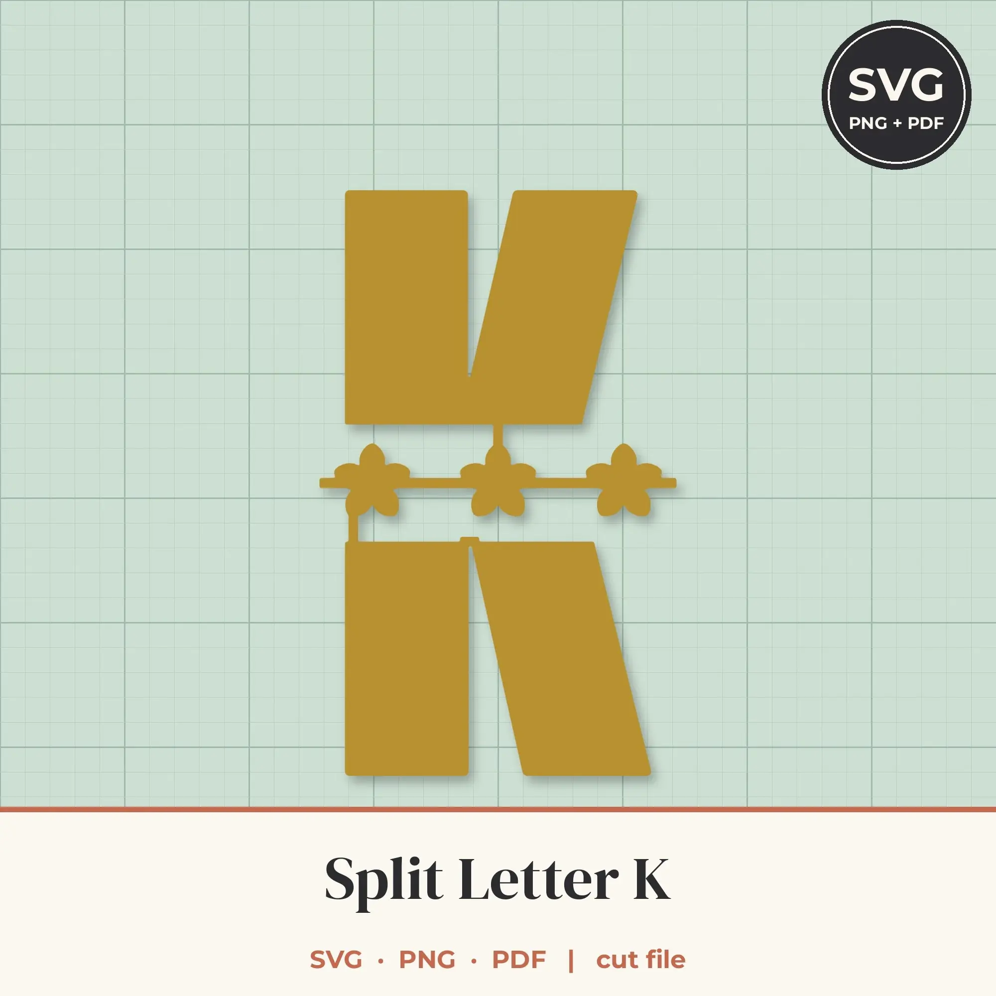 Letter K Split Monogram SVG - Floral Band Cut File preview