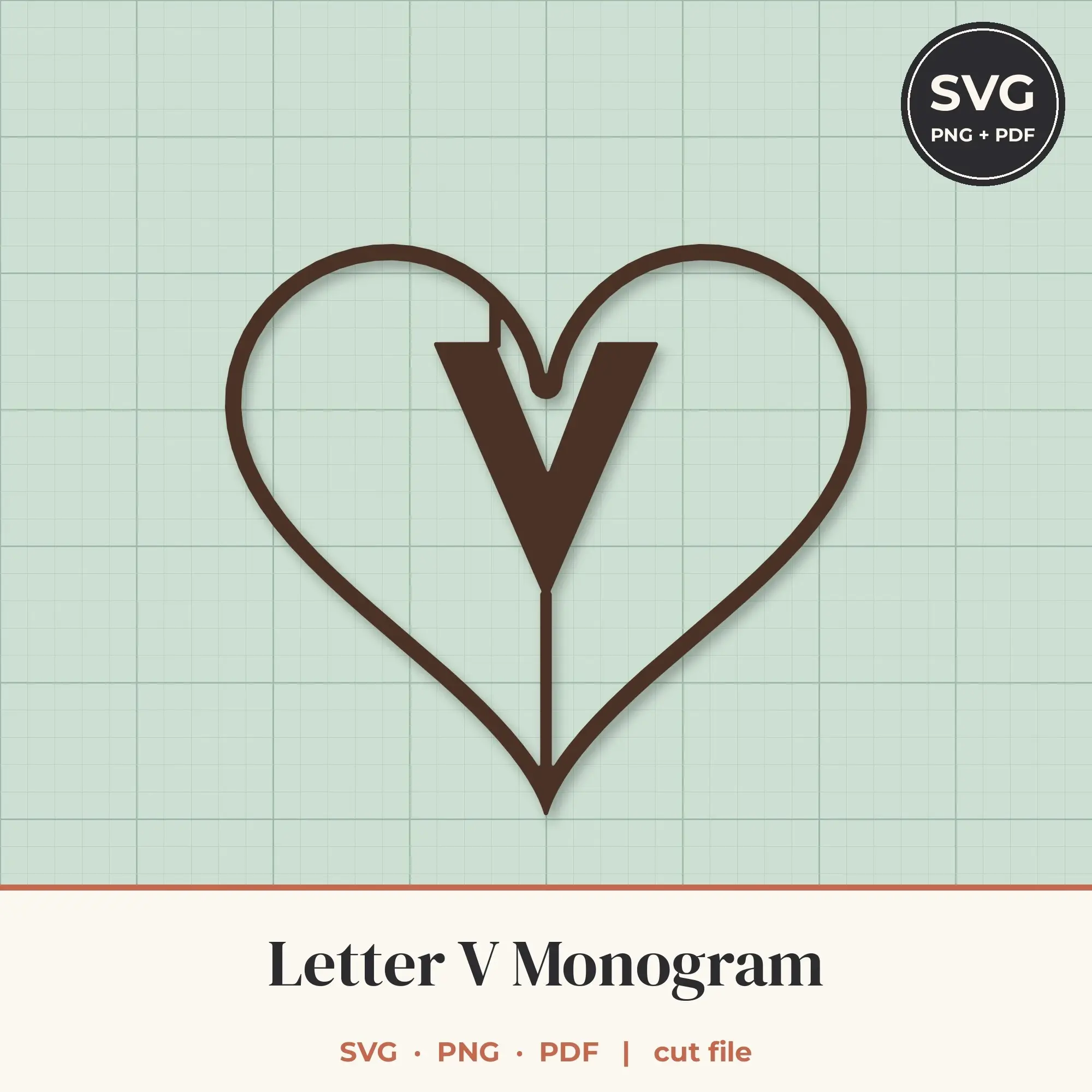 Letter V Heart Monogram SVG Cut File preview