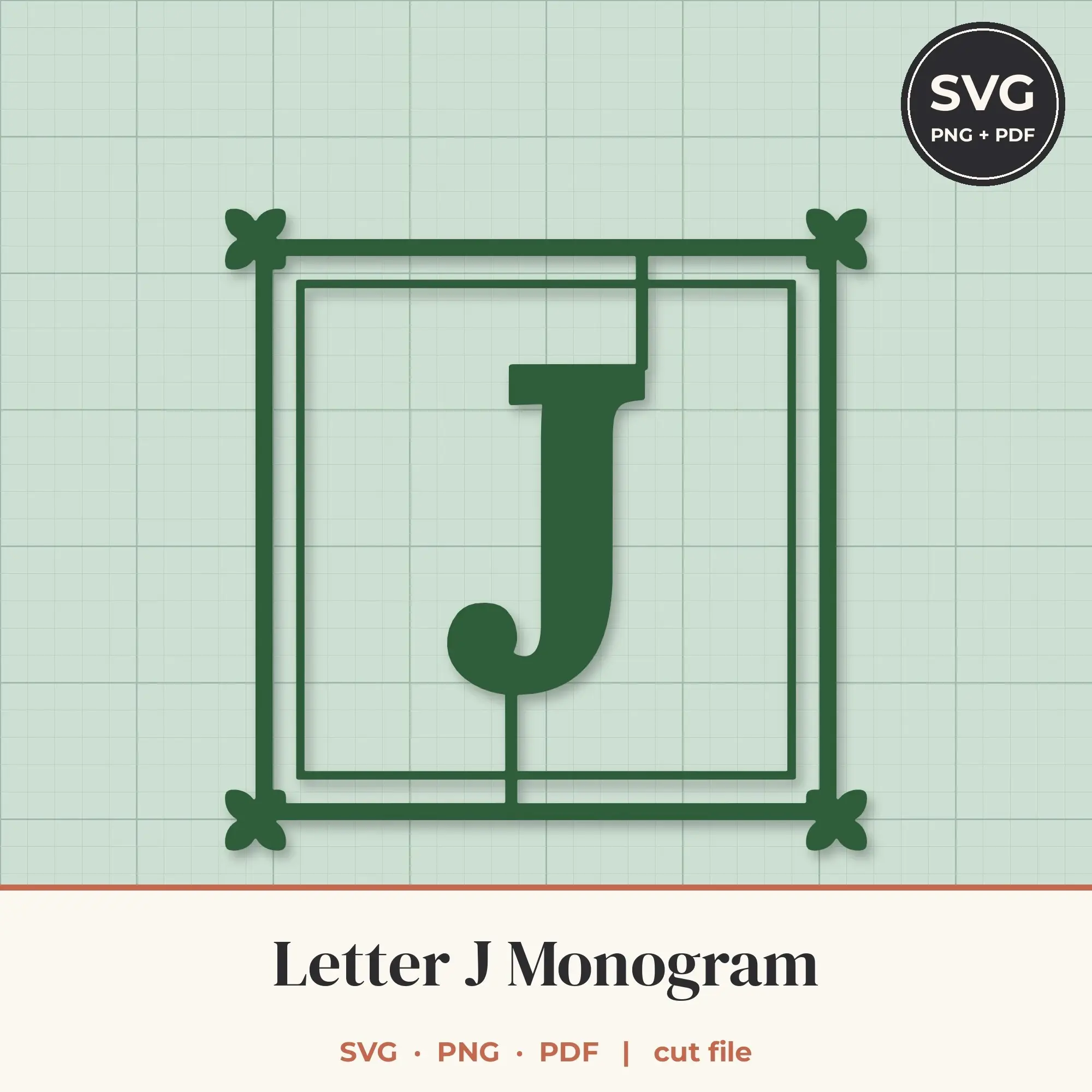 Letter J Square Ornament Monogram SVG Cut File preview
