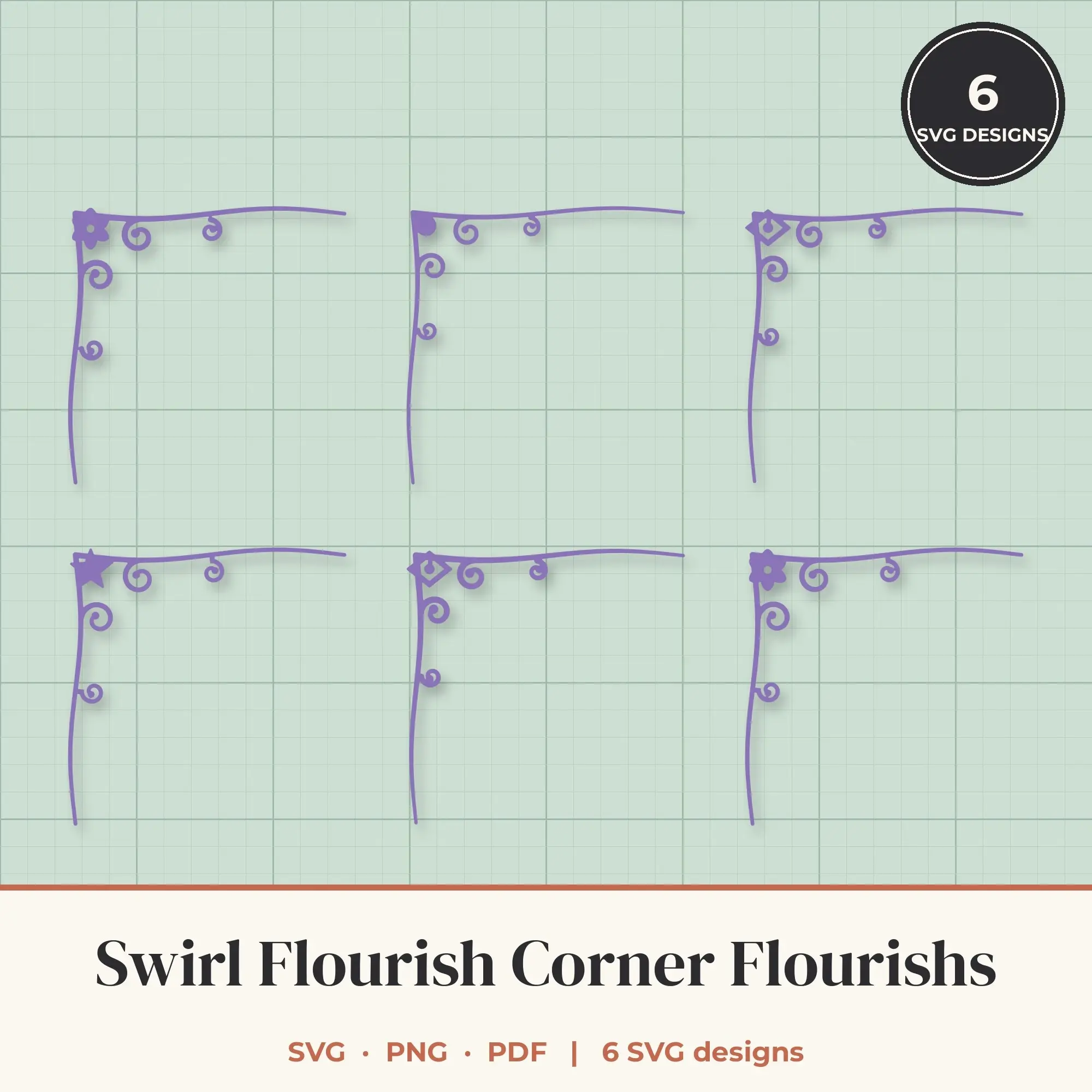 Swirl Flourish Corner SVG Set - 6 Corner Flourishes preview