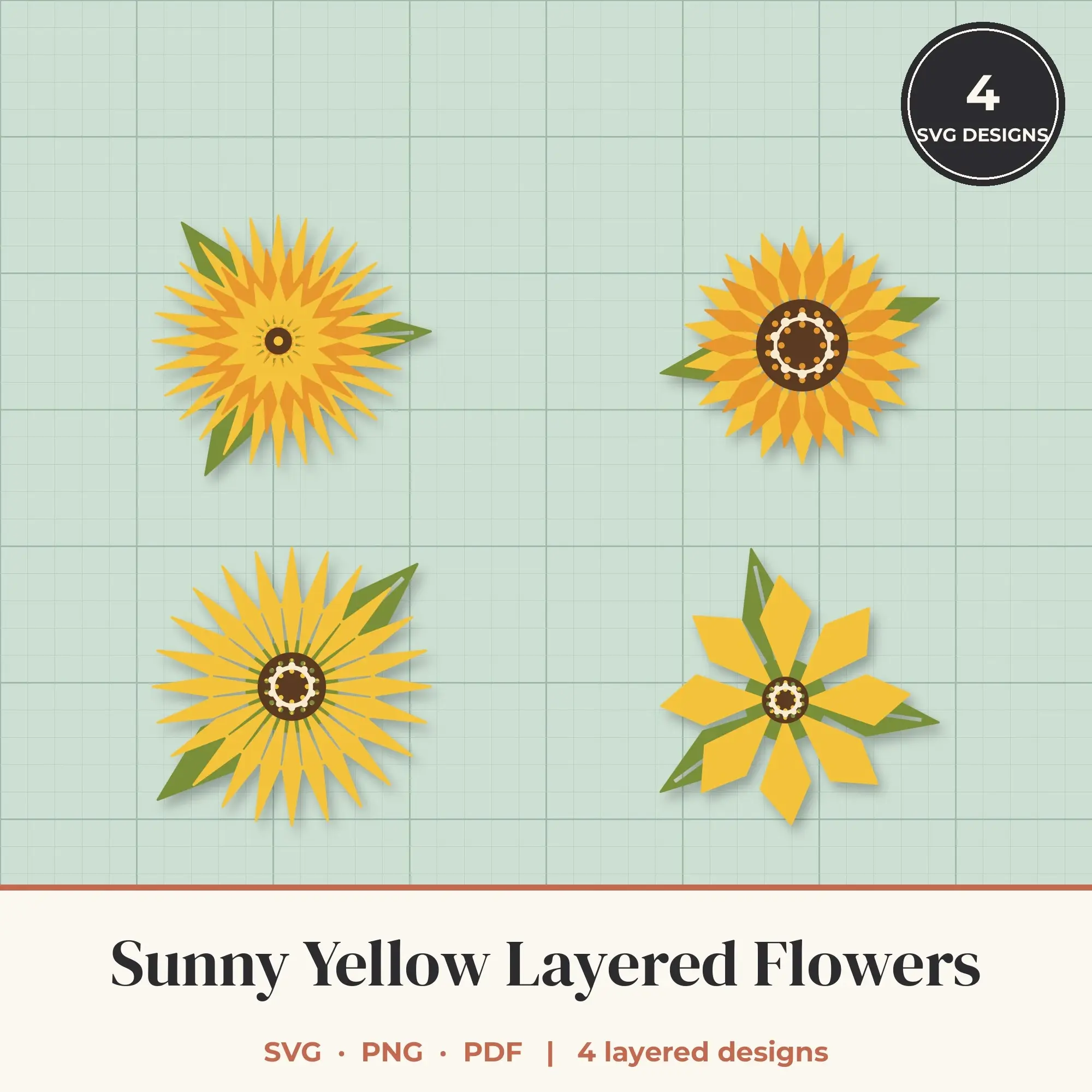 Sunny Yellow Layered Flower SVG Bundle - 4 Geometric Blooms preview