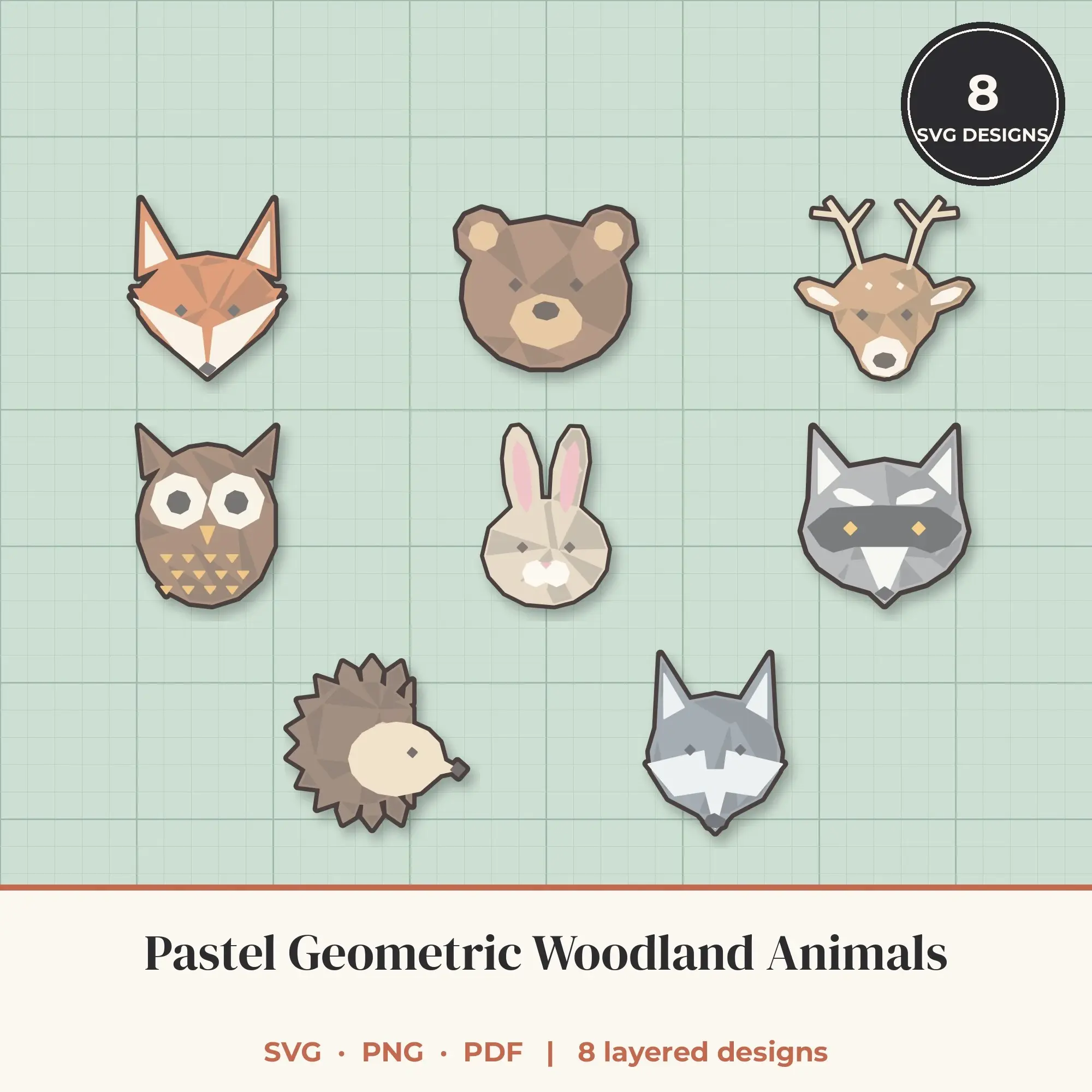 Pastel Geometric Woodland Animals SVG Bundle - 8 Layered Cut Files preview