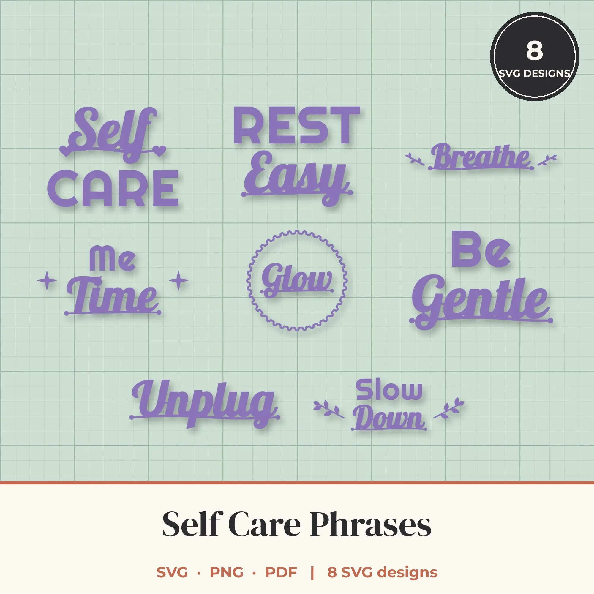 Self Care SVG Bundle - 8 Quote Cut Files preview