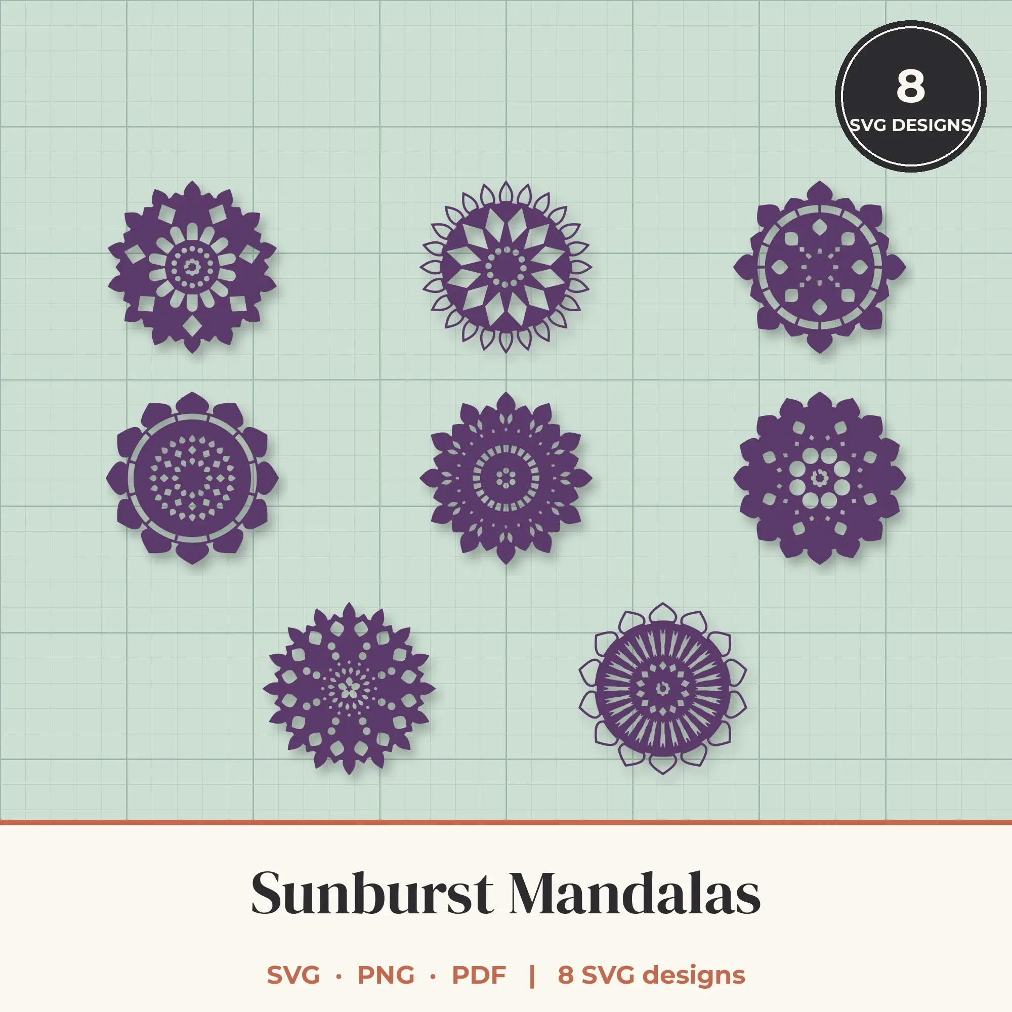 Sunburst Mandala SVG Bundle - 8 Mandala Cut Files preview