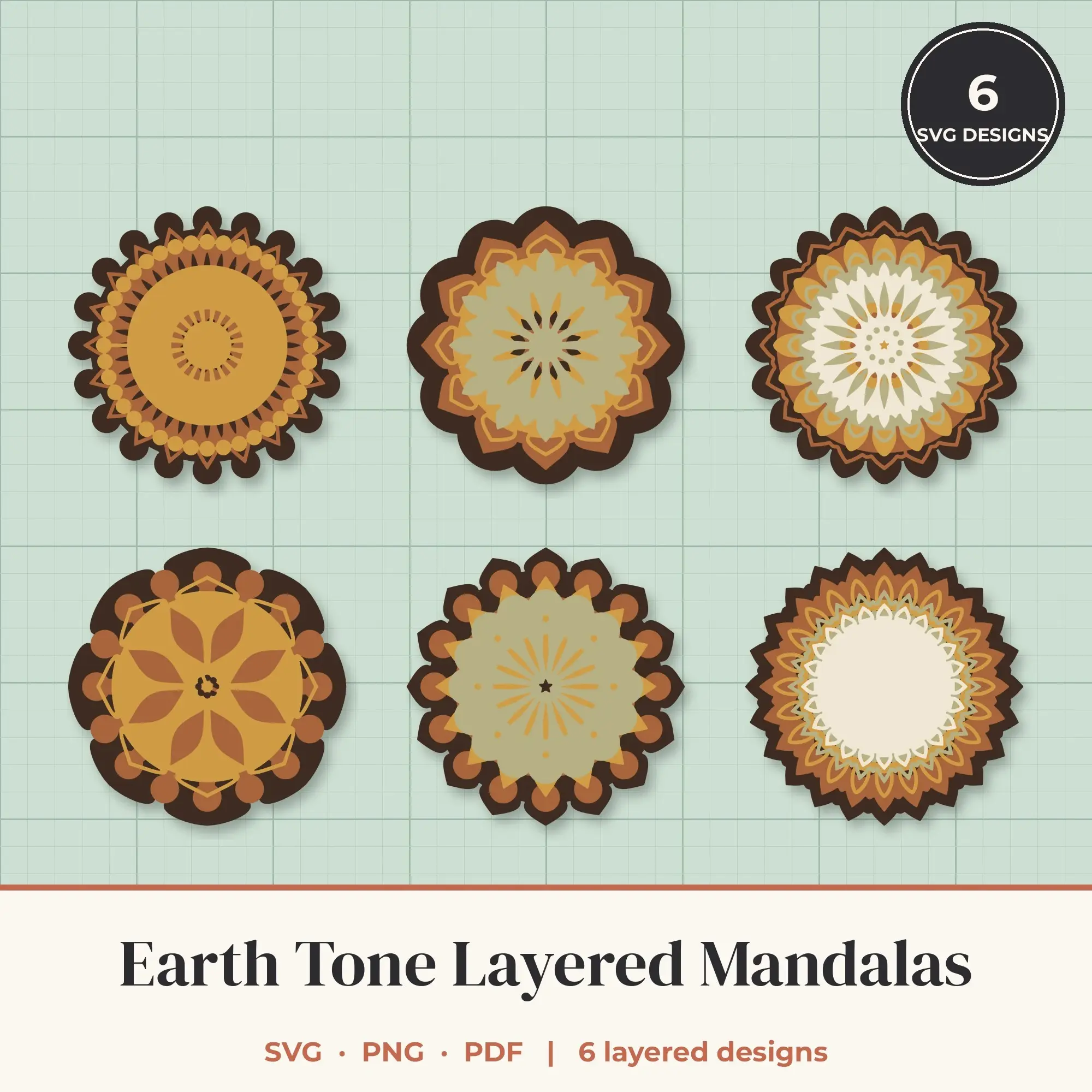 Earth Tone Layered Mandala SVG Bundle - 6 Multi Layer Designs preview