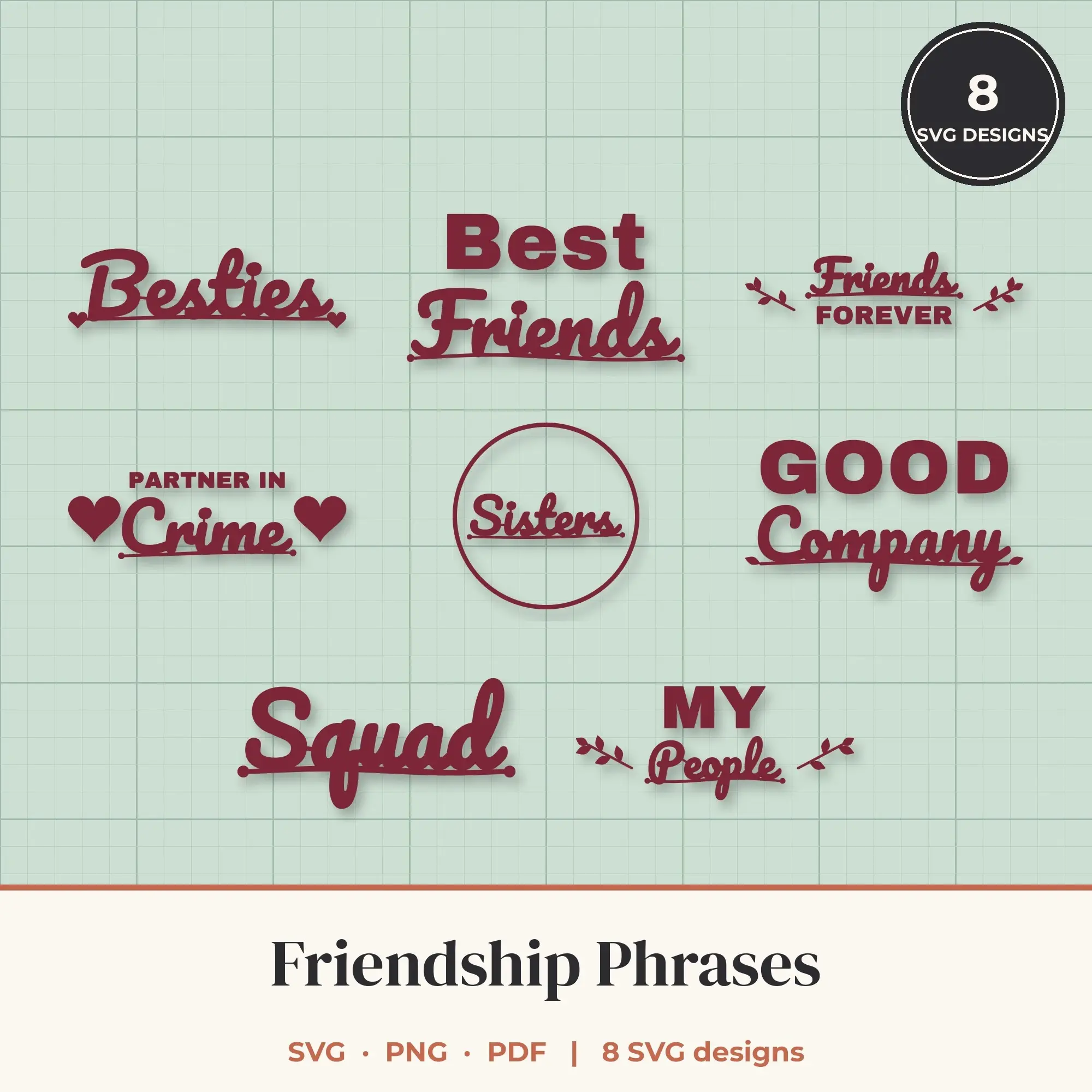 Friendship SVG Bundle - 8 Quote Cut Files preview