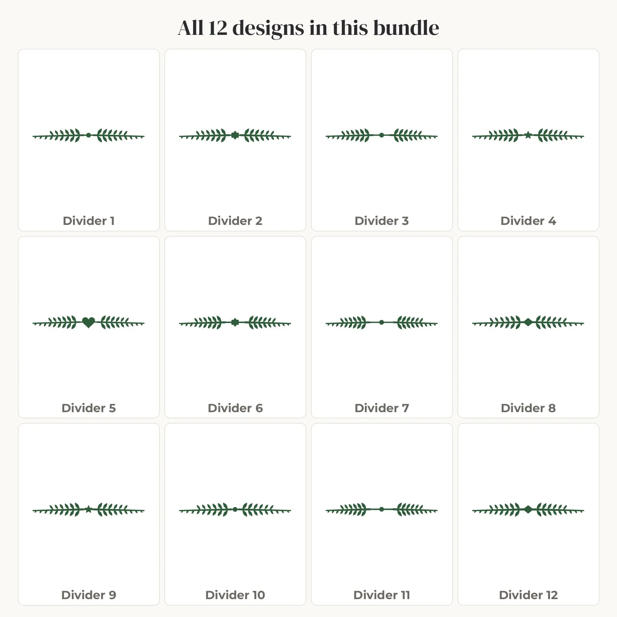 Botanical Fern Divider SVG Bundle - 12 Text Dividers, preview 2 of 2