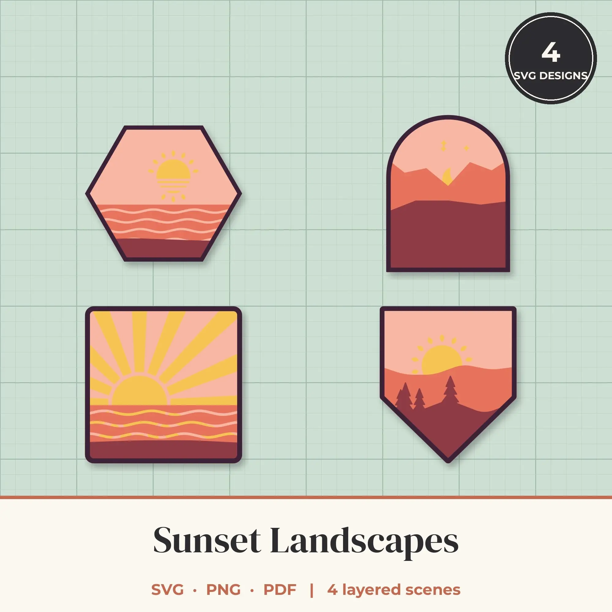 Sunset Landscape Layered SVG Bundle - 4 Scenes preview