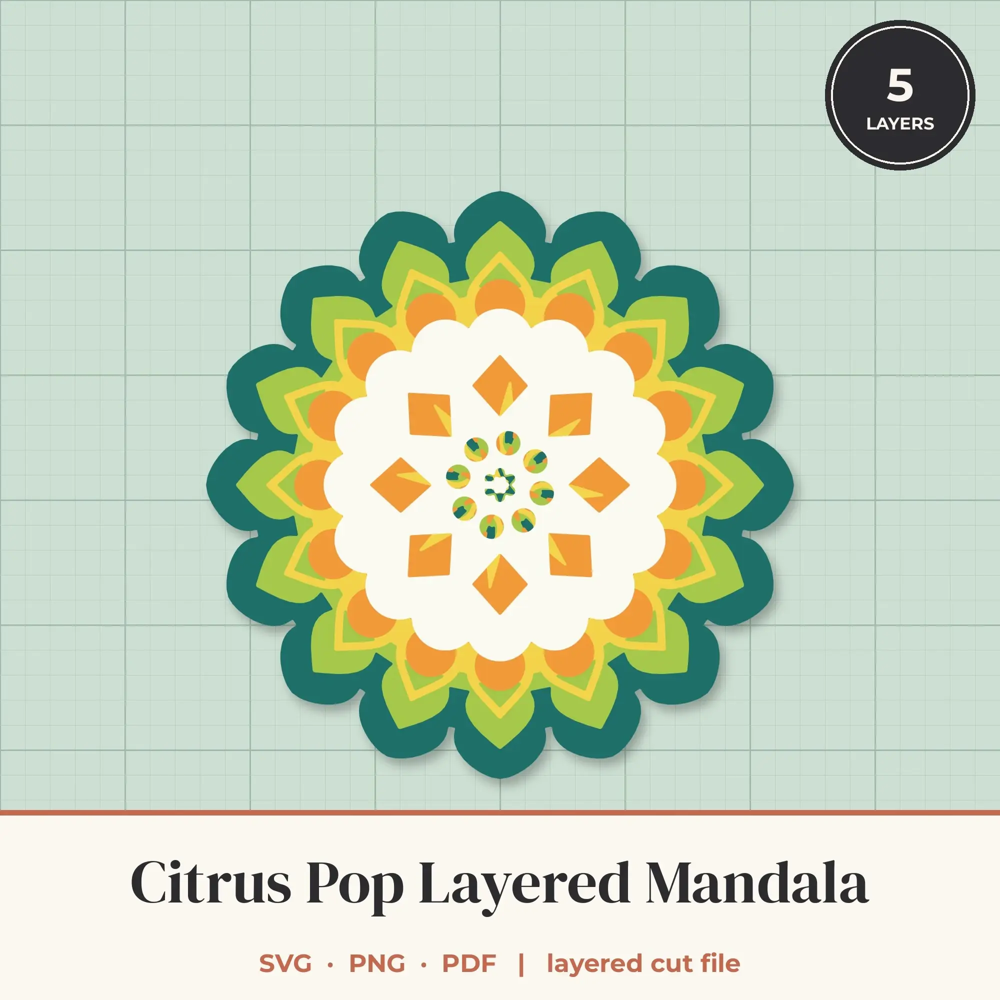 Citrus Pop Layered Mandala SVG - 5 Layer 16-Fold Design preview