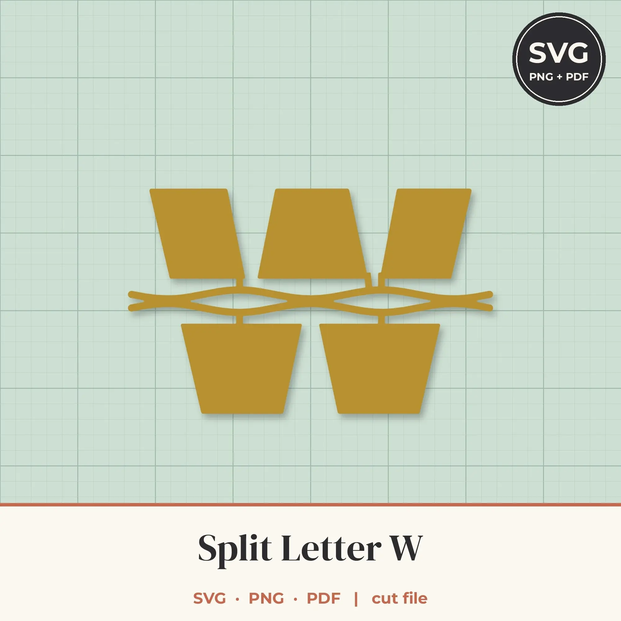 Letter W Split Monogram SVG - Wavy Ribbon Cut File preview