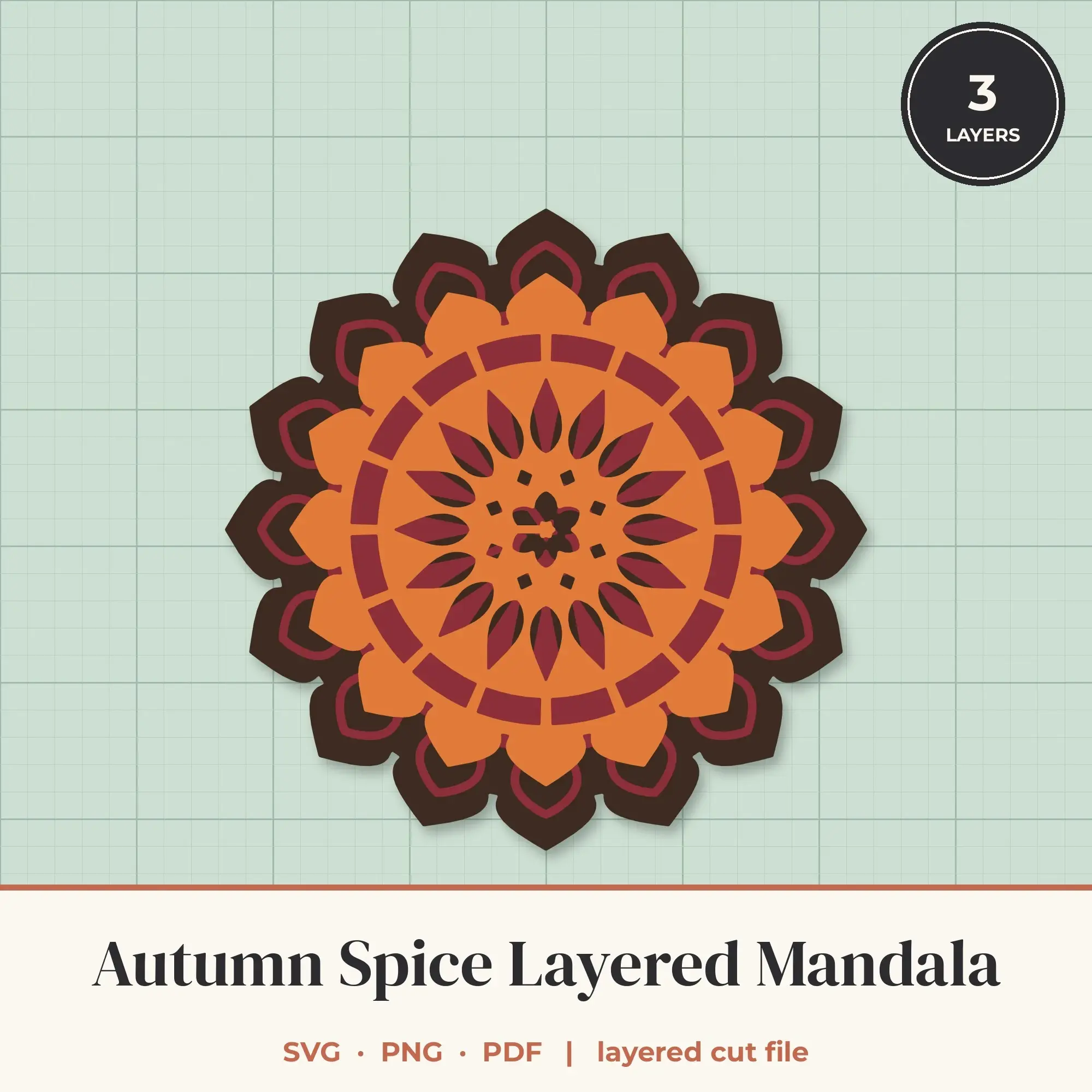Autumn Spice Layered Mandala SVG - 3 Layer 16-Fold Design preview