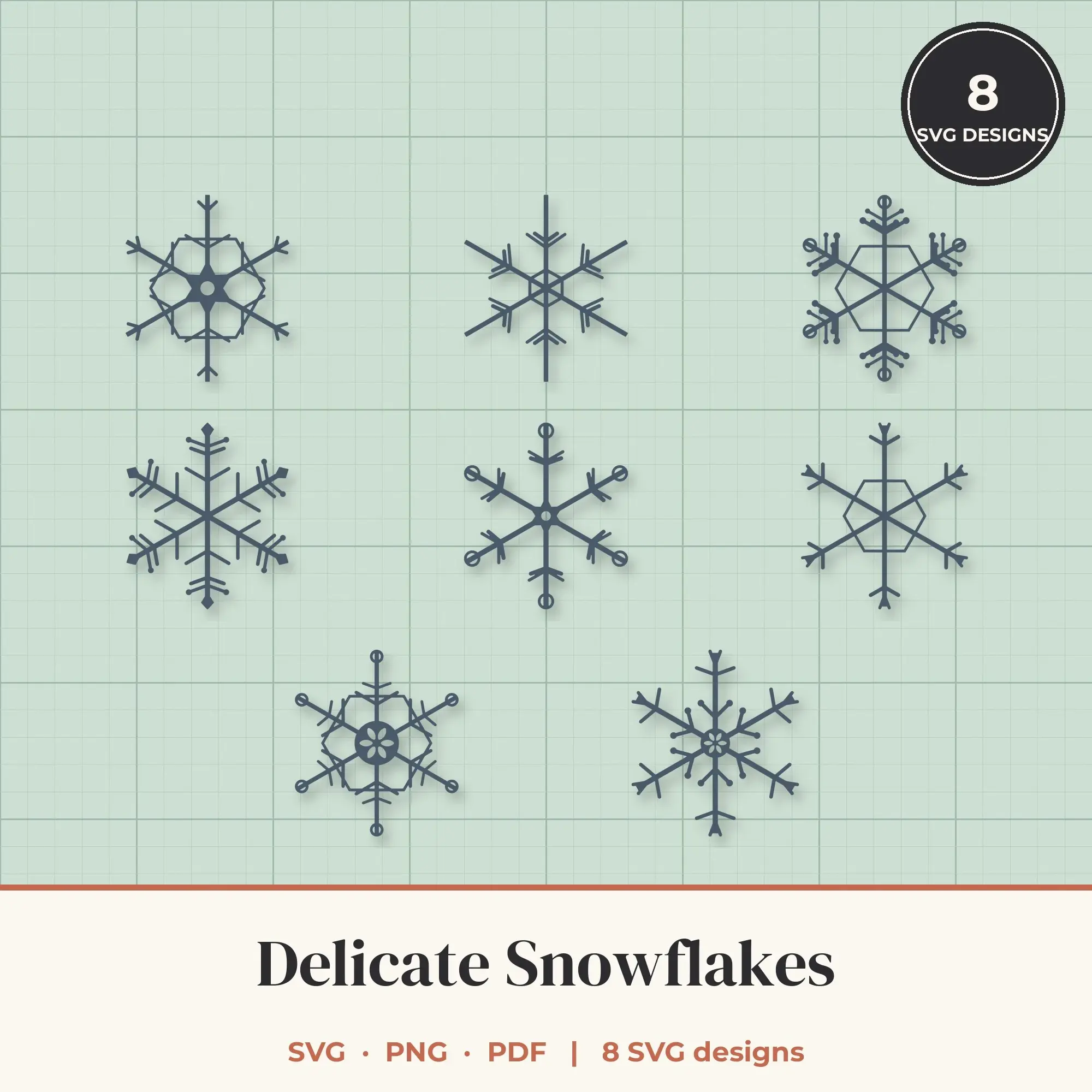 Delicate Snowflake SVG Bundle - 8 Snowflake Cut Files, preview 1 of 2