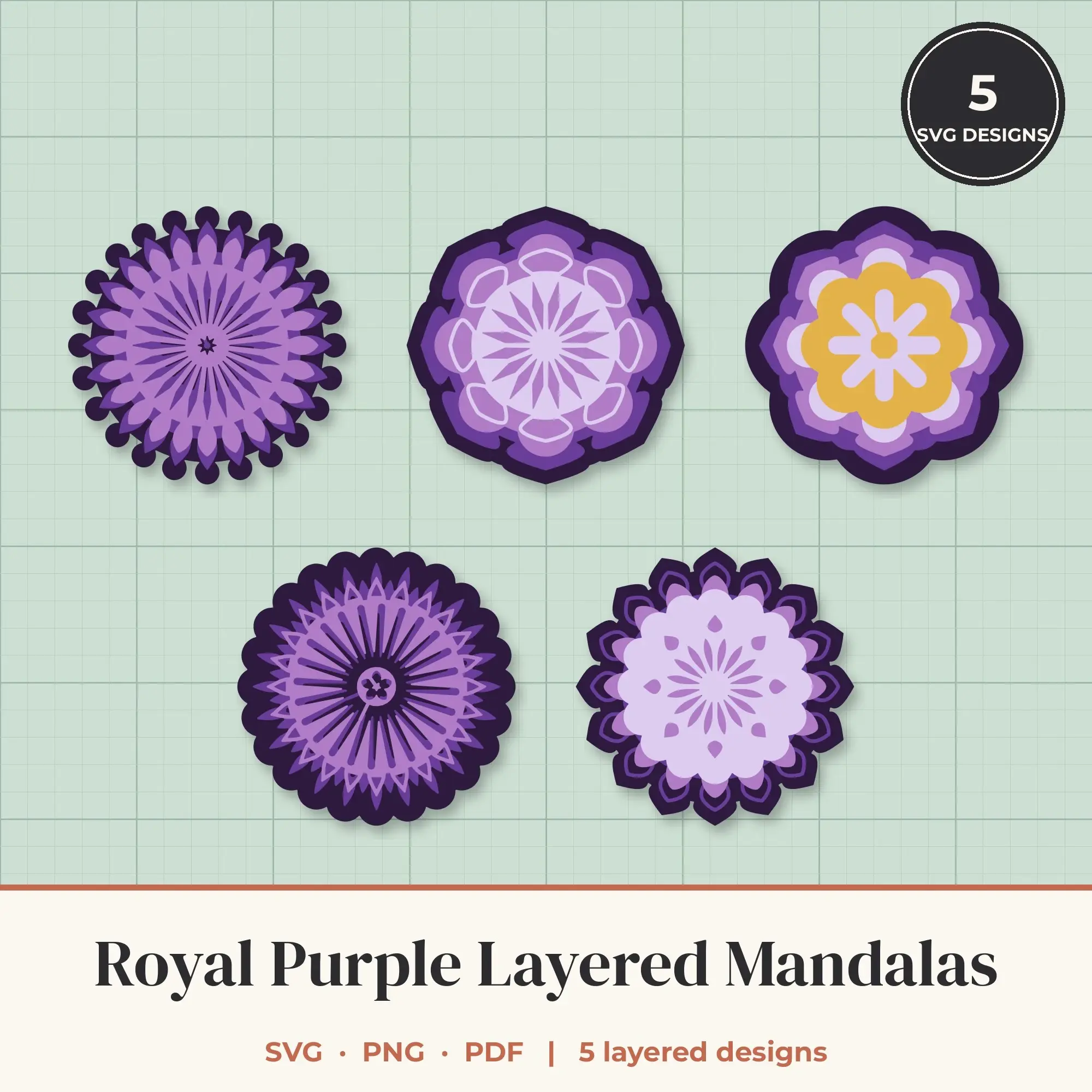 Royal Purple Layered Mandala SVG Bundle - 5 Multi Layer Designs preview
