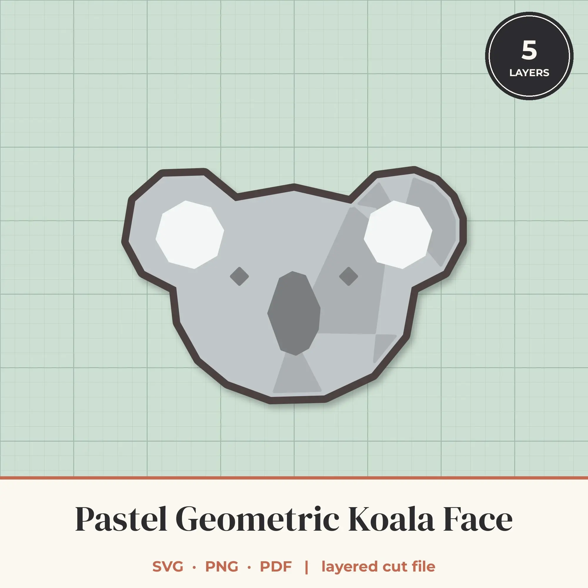 Pastel Geometric Koala Face SVG - Layered Animal Cut File, preview 1 of 2