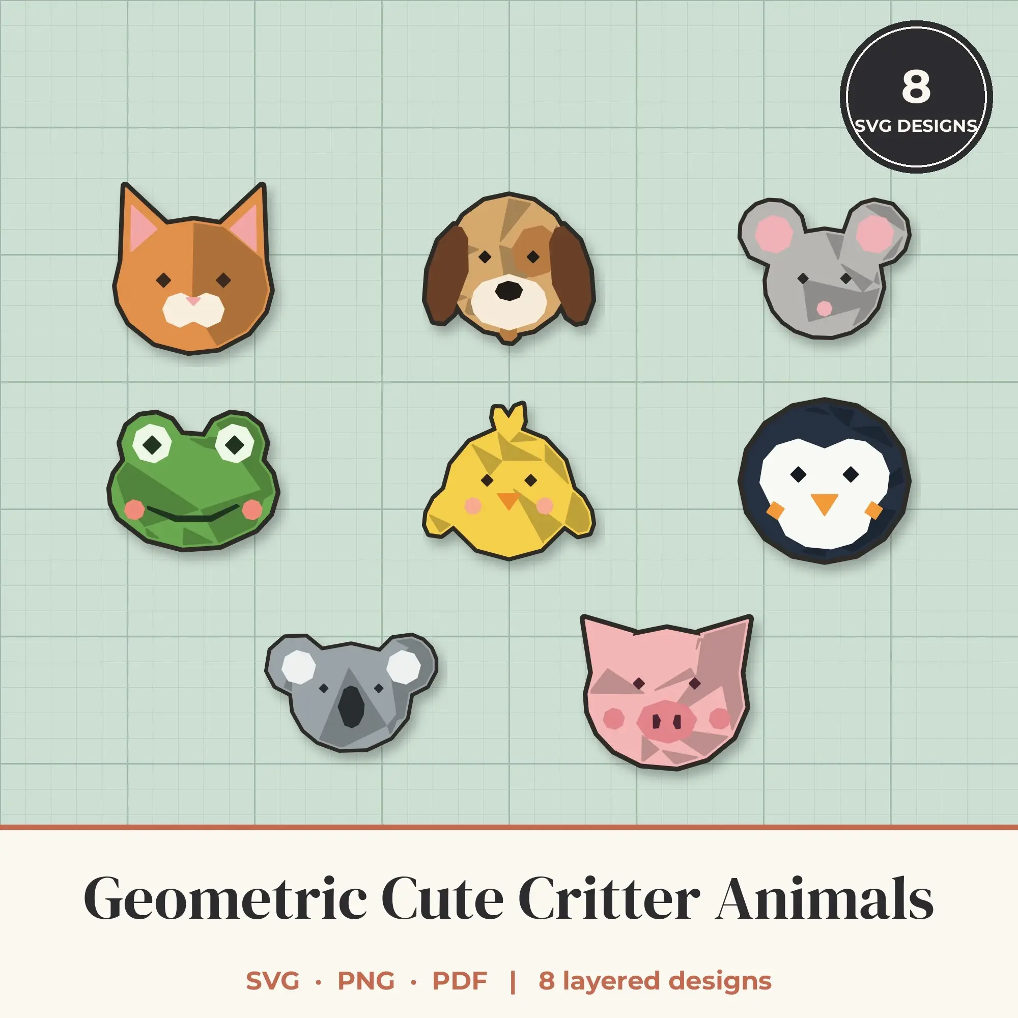 Geometric Cute Critter Animals SVG Bundle - 8 Layered Cut Files preview