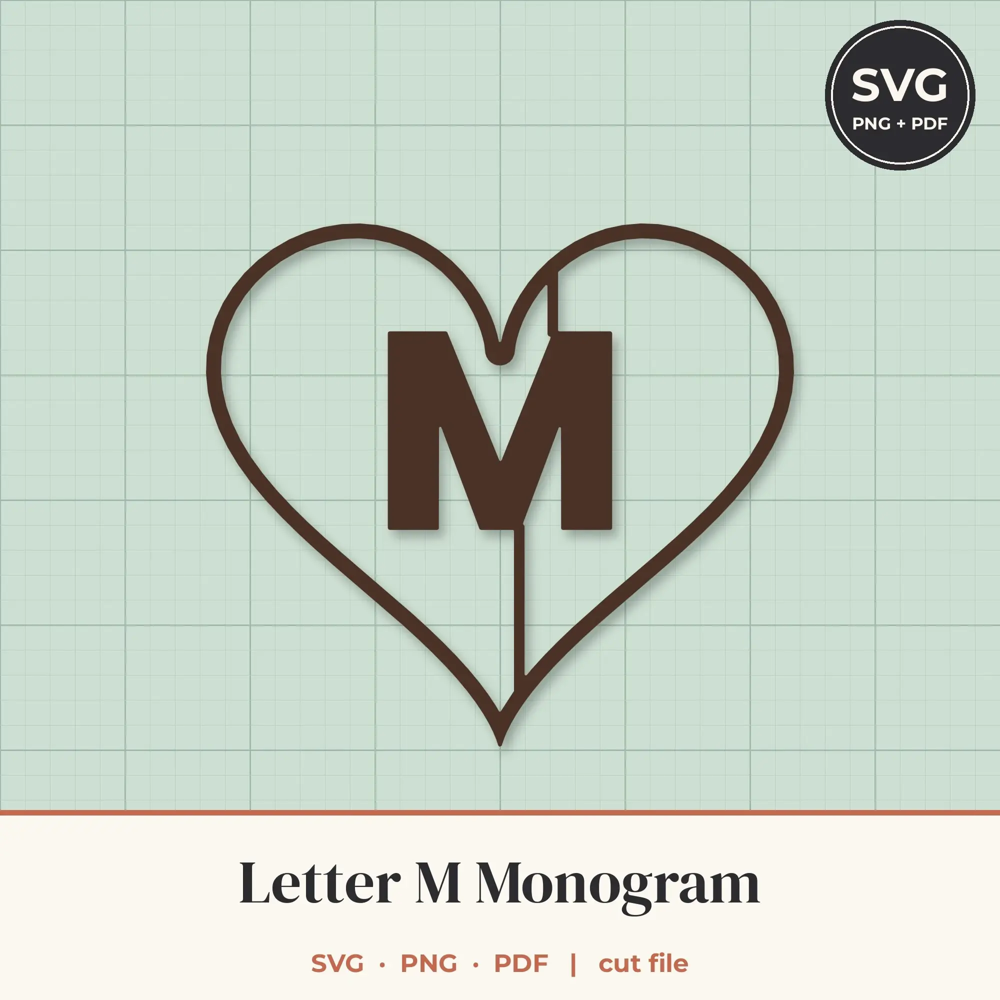 Letter M Heart Monogram SVG Cut File preview