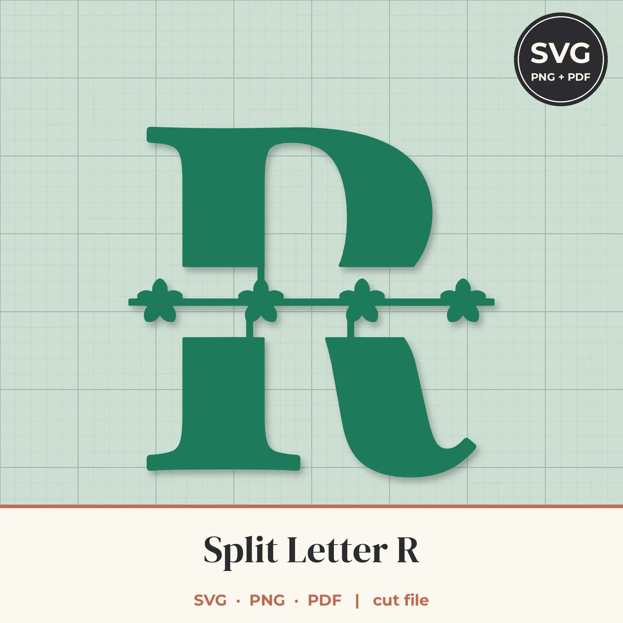 Letter R Split Monogram SVG - Floral Band Cut File preview