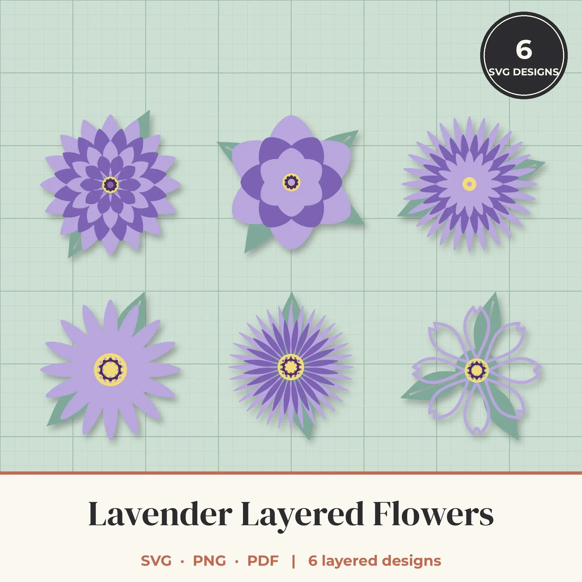 Lavender Layered Flower SVG Bundle - 6 Blooms preview