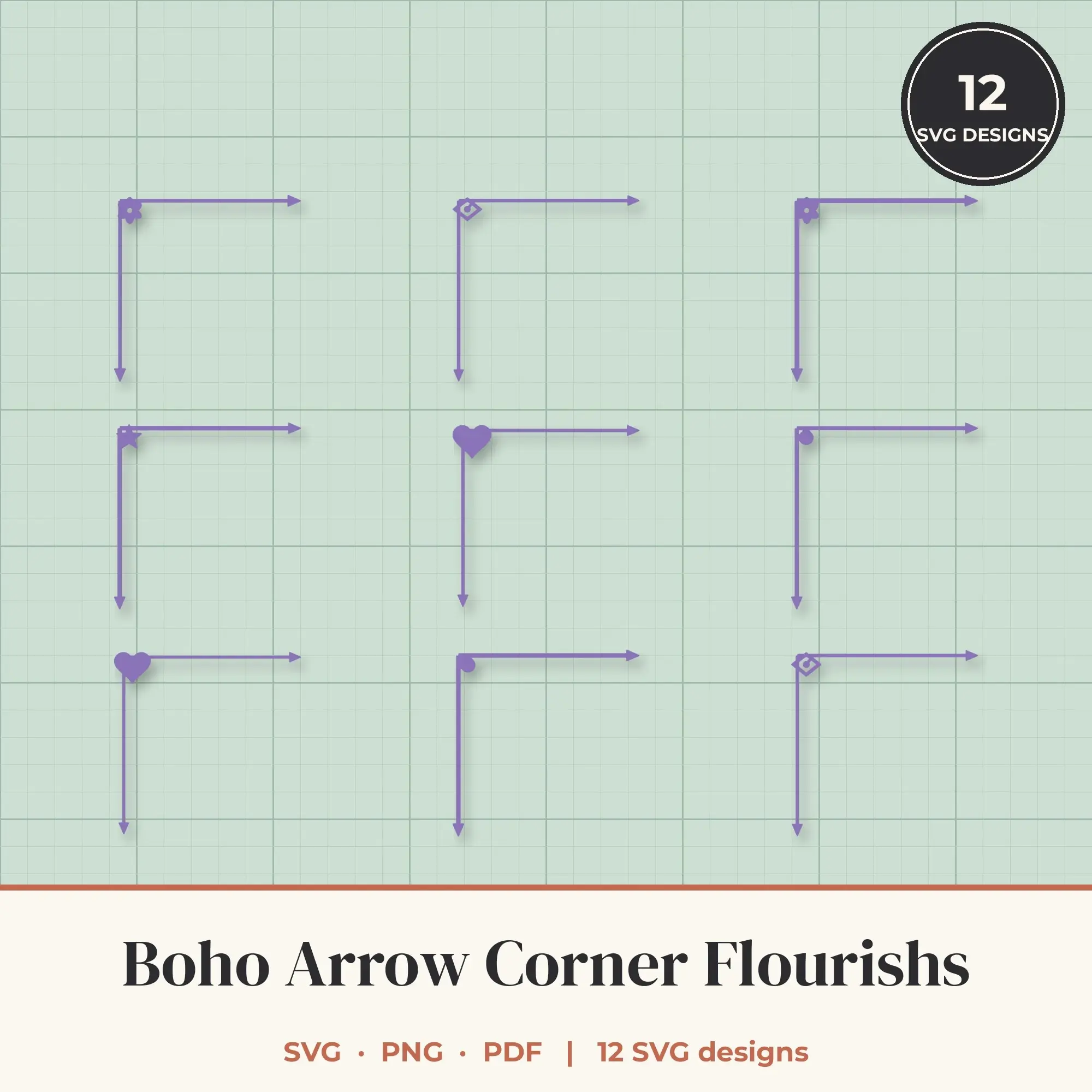 Boho Arrow Corner SVG Set - 12 Corner Flourishes preview